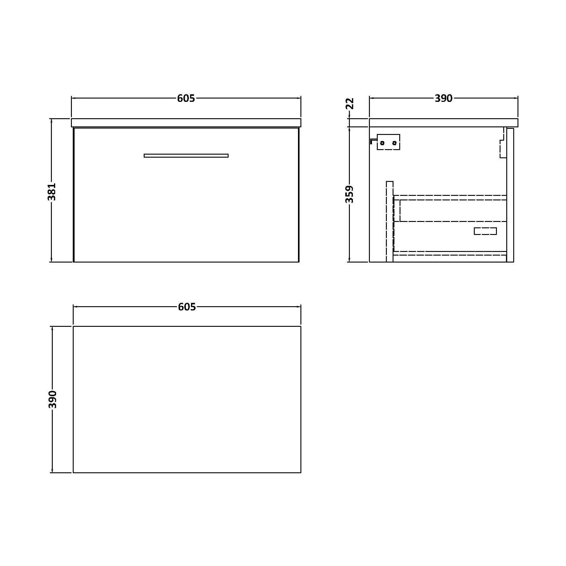 Balterley Level 600mm Wall Hung 1 Drawer Vanity Unit with Laminate Worktop for Compact Modern Bathroom Storage - Gloss White - Image 2