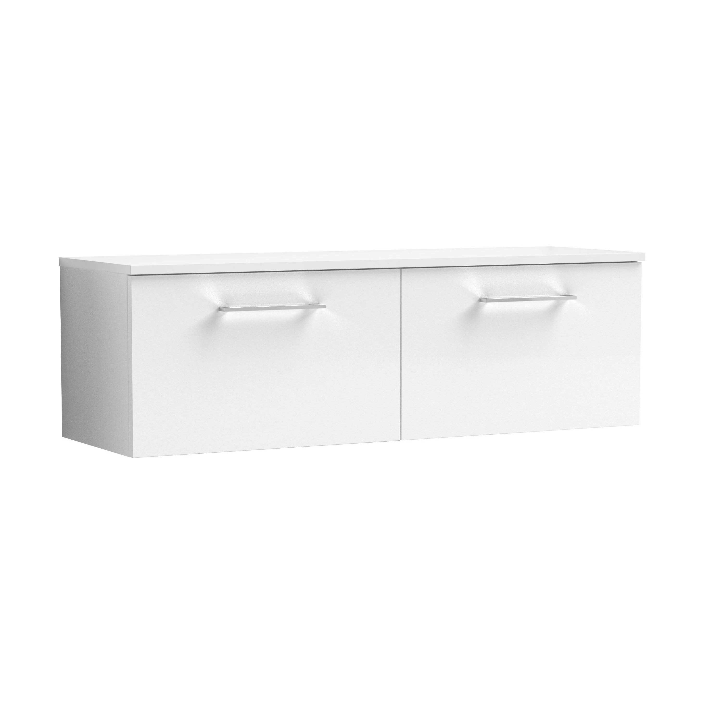 Balterley Level 1200mm Wall Hung 2 Drawer Vanity Unit with Worktop Generous Bathroom Storage Solution - Gloss White