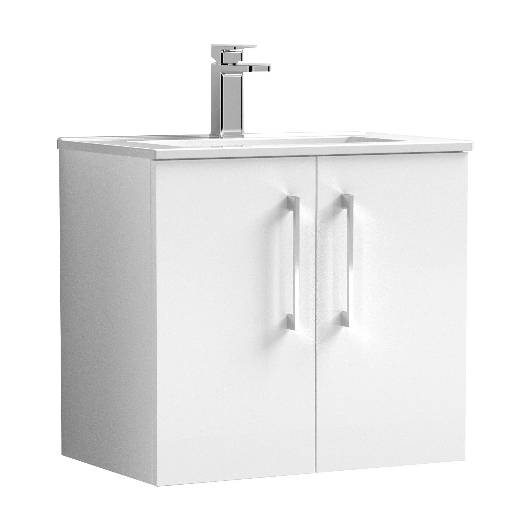 Balterley  Modern Bathroom 2 Soft Close Door & Minimalist Wall Hung Vanity Unit Basin, Gloss White, 440mm