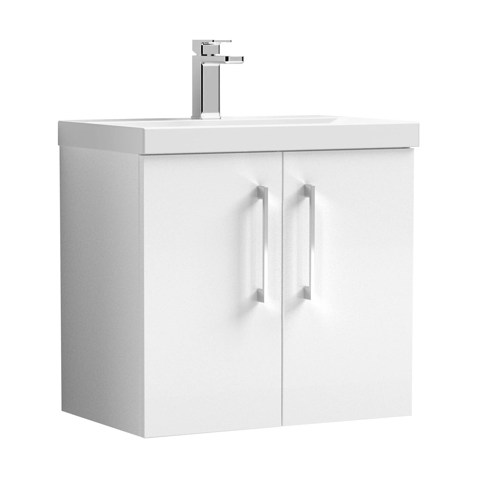 Balterley  Contemporary Bathroom 2 Soft Close Door & Thin-Edge Vanity Unit Basin, Gloss White, 600mm