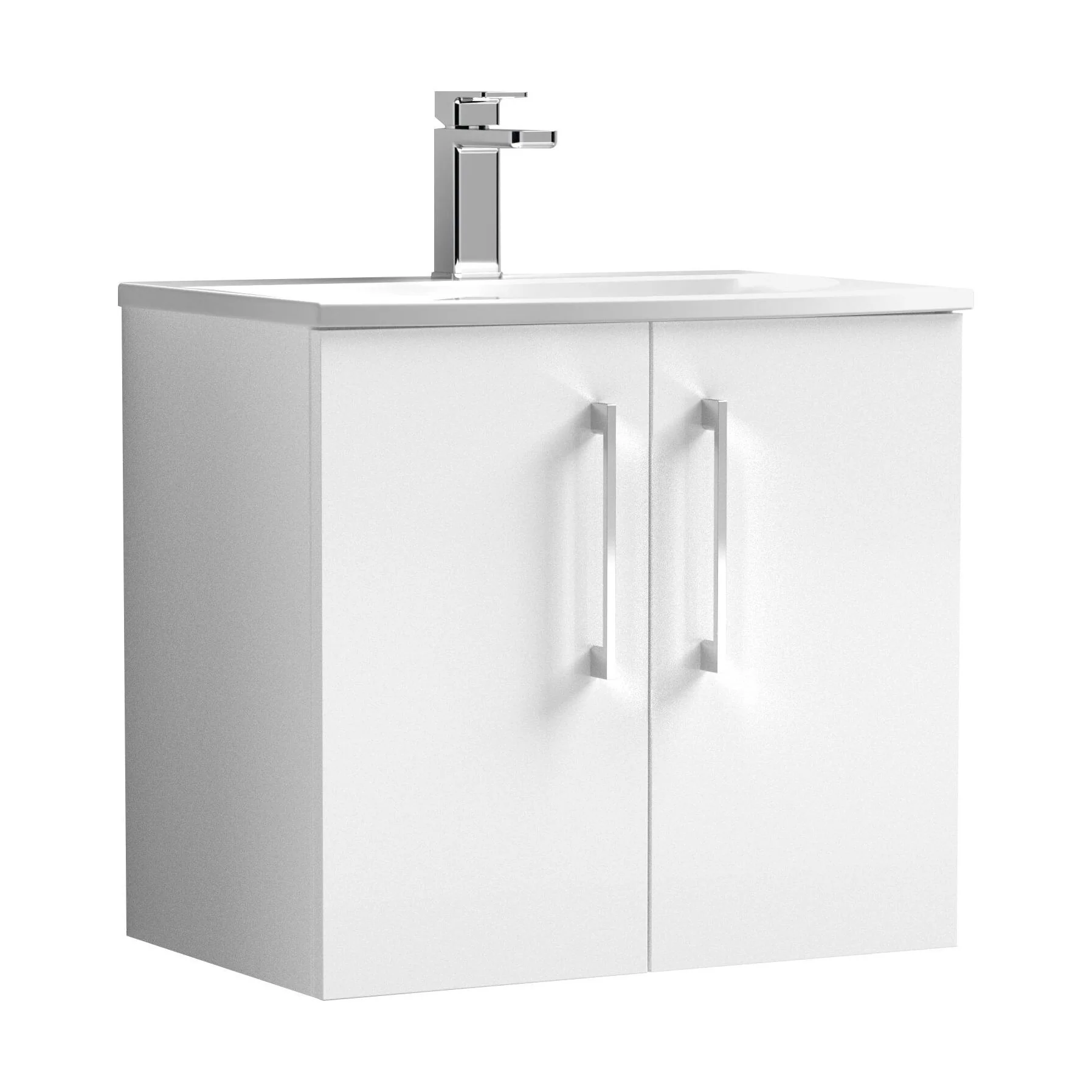 Balterley  Contemporary Bathroom 2-Door Wall-Hung Curved Basin Vanity Unit, Gloss White, 600mm