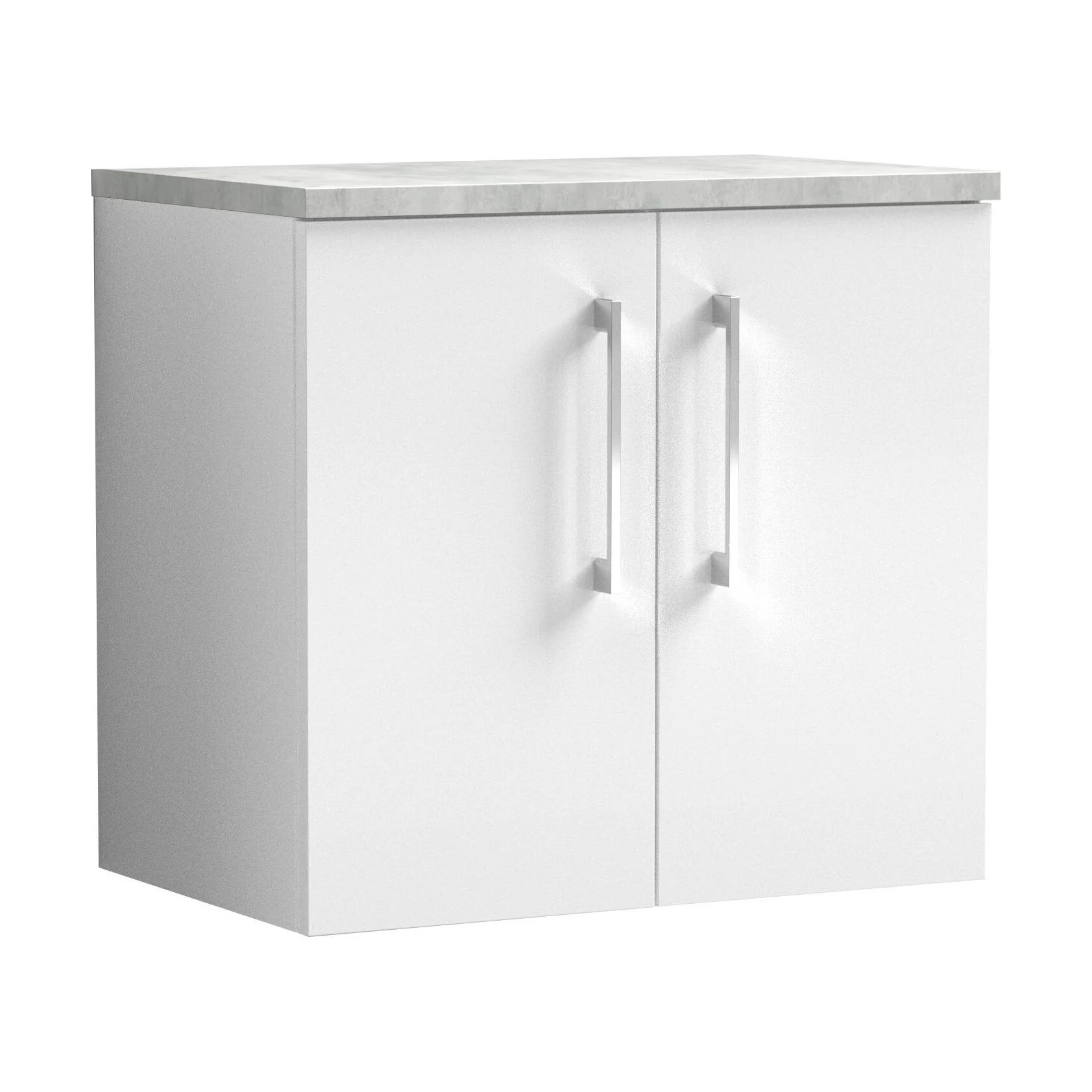 Balterley Level 600mm Wall Hung 2 Door Vanity Unit with Laminate Worktop for Compact Contemporary Bathroom Storage - Gloss White
