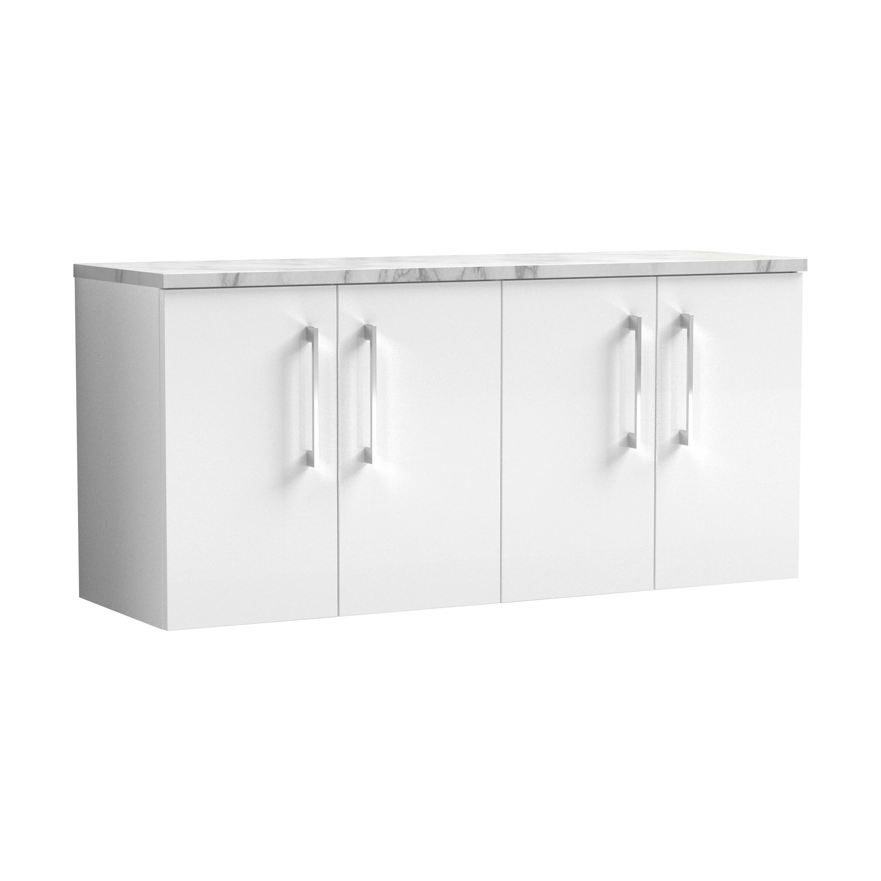 Balterley Level 1200mm Wall Hung 4 Door Vanity Unit with Laminate Worktop for Spacious Contemporary Bathroom Storage Gloss White