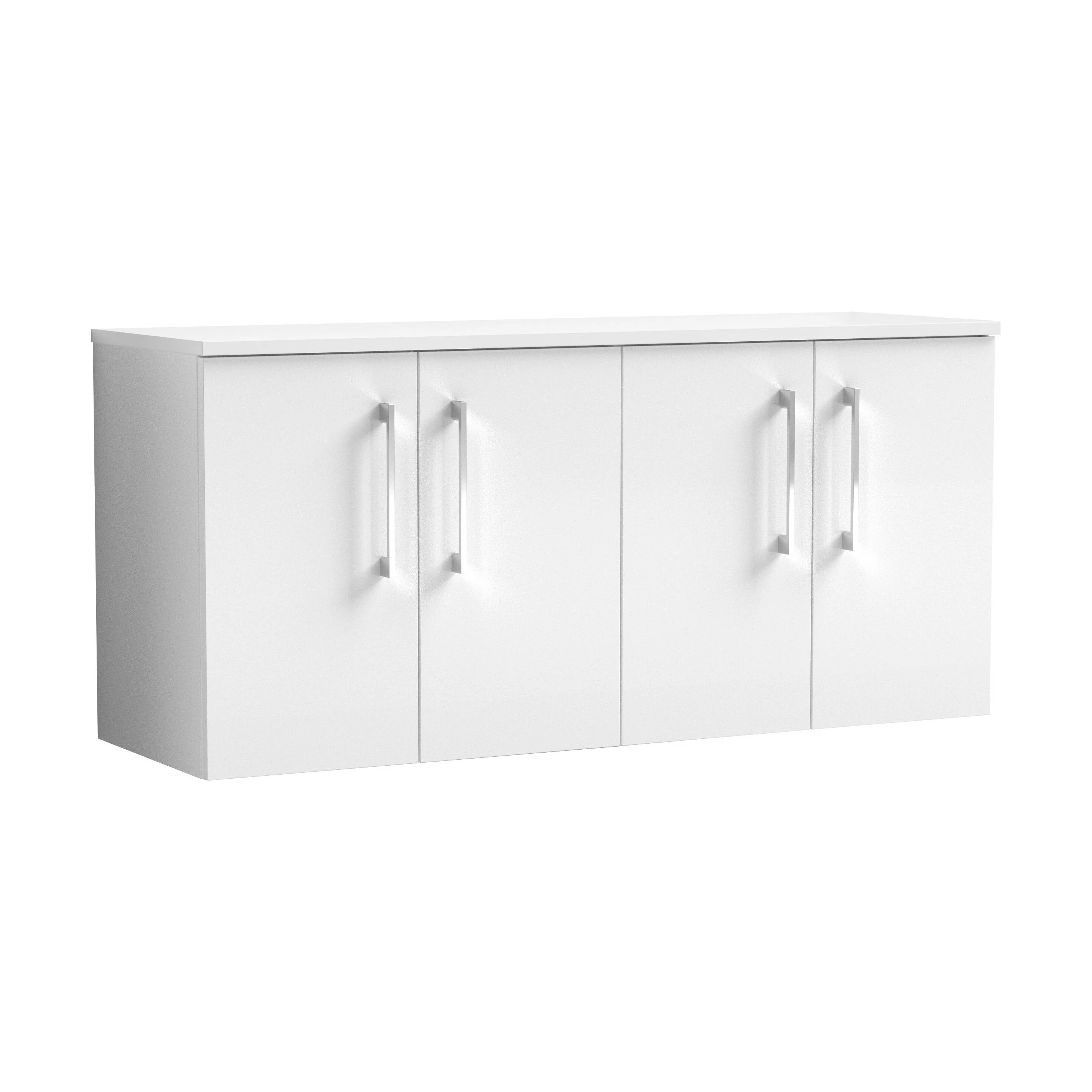 Balterley Level Modern Bathroom 1200mm Wall Hung 2-Door Vanity Unit with Worktop, Soft Close Doors, Gloss White