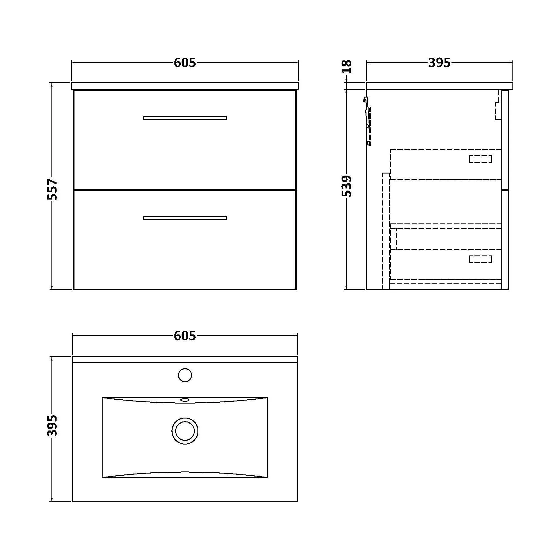 Balterley  Modern Bathroom 2 Soft Close Drawer & Minimalist Wall Hung Vanity Unit Basin, Gloss White, 440mm - Image 2