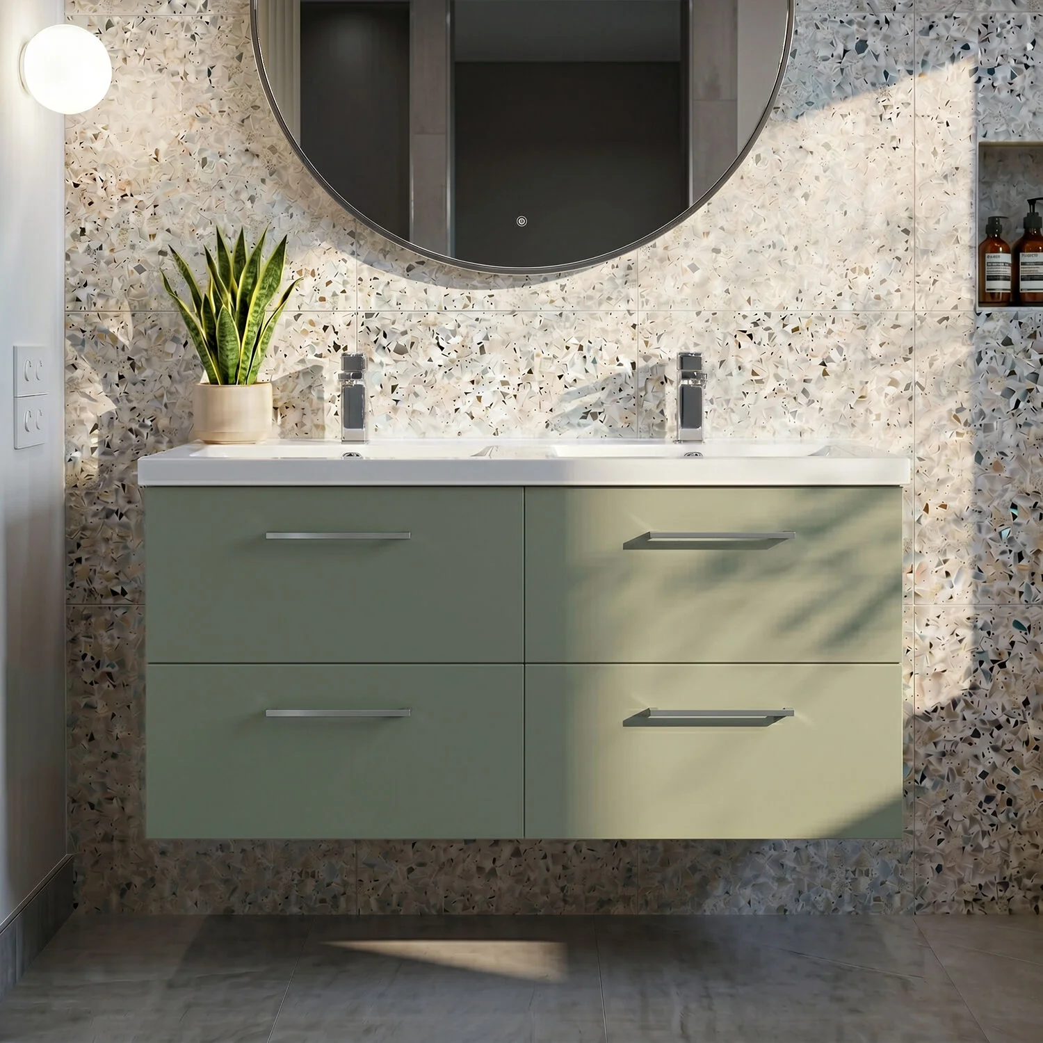 Balterley Level 1200mm Wall Hung 4-Drawer Vanity Unit with Double Basin for Modern Bathroom Storage - Gloss White - Image 10