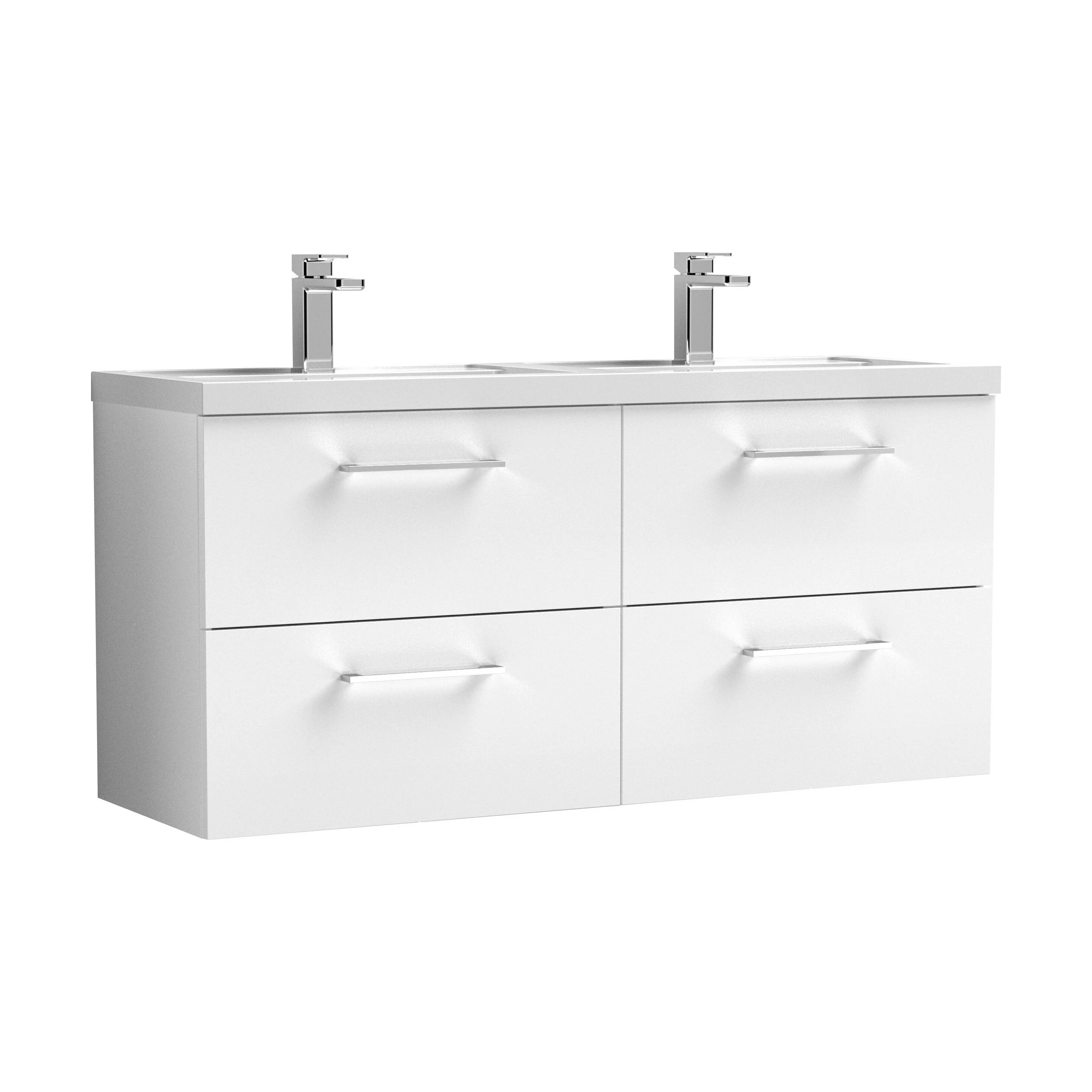 Balterley Level 1200mm Wall Hung 4-Drawer Vanity Unit with Double Basin for Modern Bathroom Storage - Gloss White - Image 11