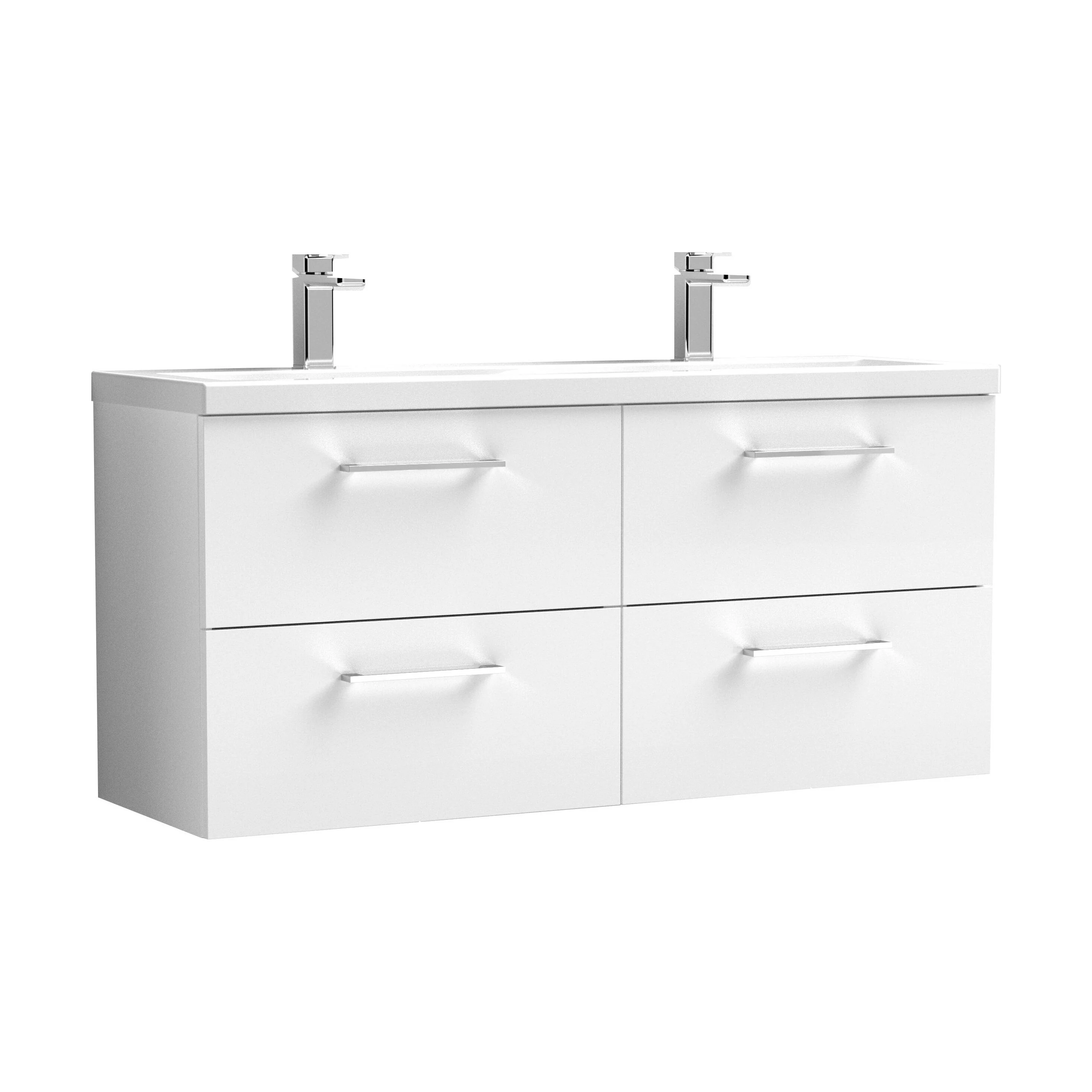 Balterley Level 1200mm Wall Hung 4-Drawer Vanity Unit with Double Basin for Modern Bathroom Storage - Gloss White - Image 12