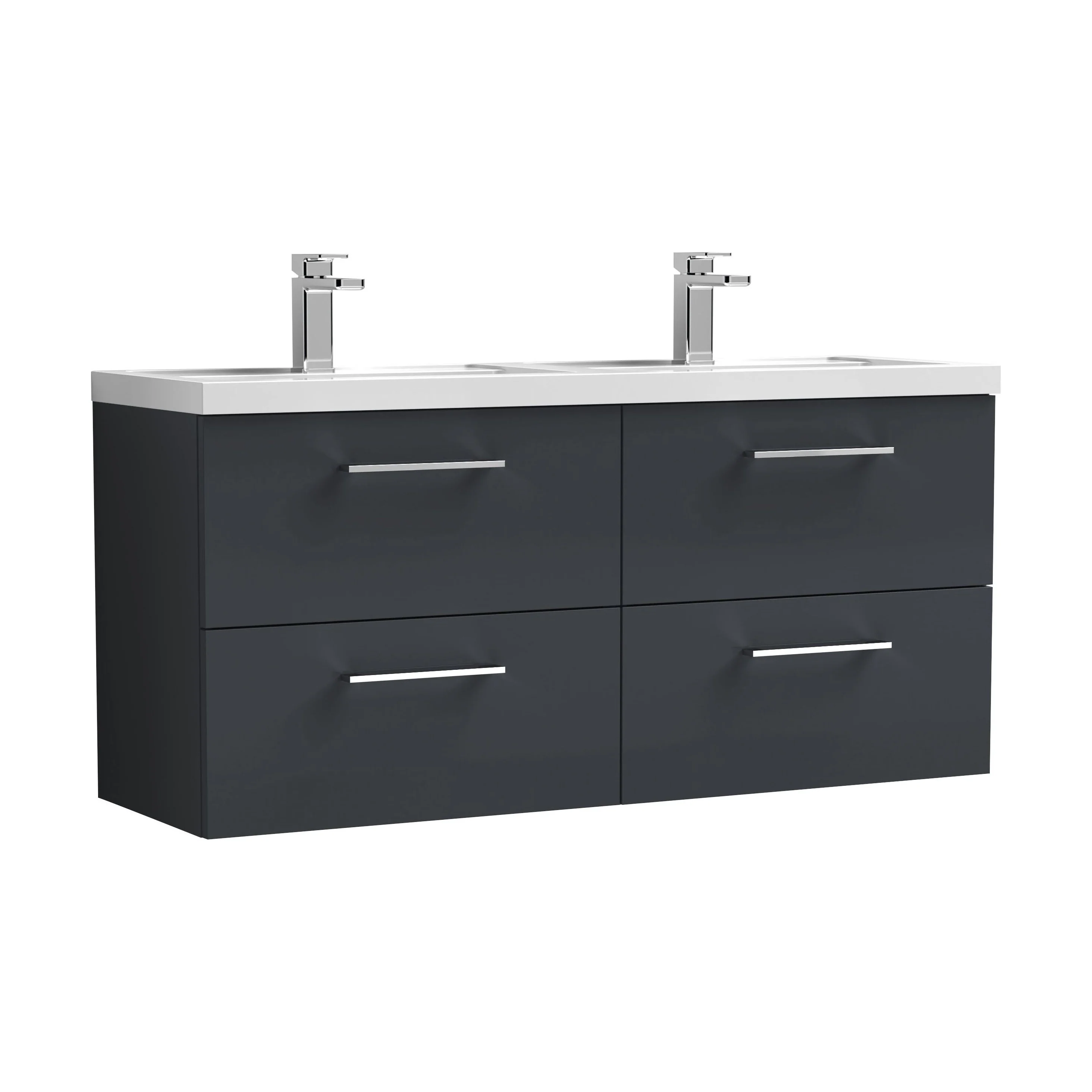 Balterley Level 1200mm Wall Hung 4-Drawer Vanity Unit with Double Basin for Modern Bathroom Storage - Gloss White - Image 13