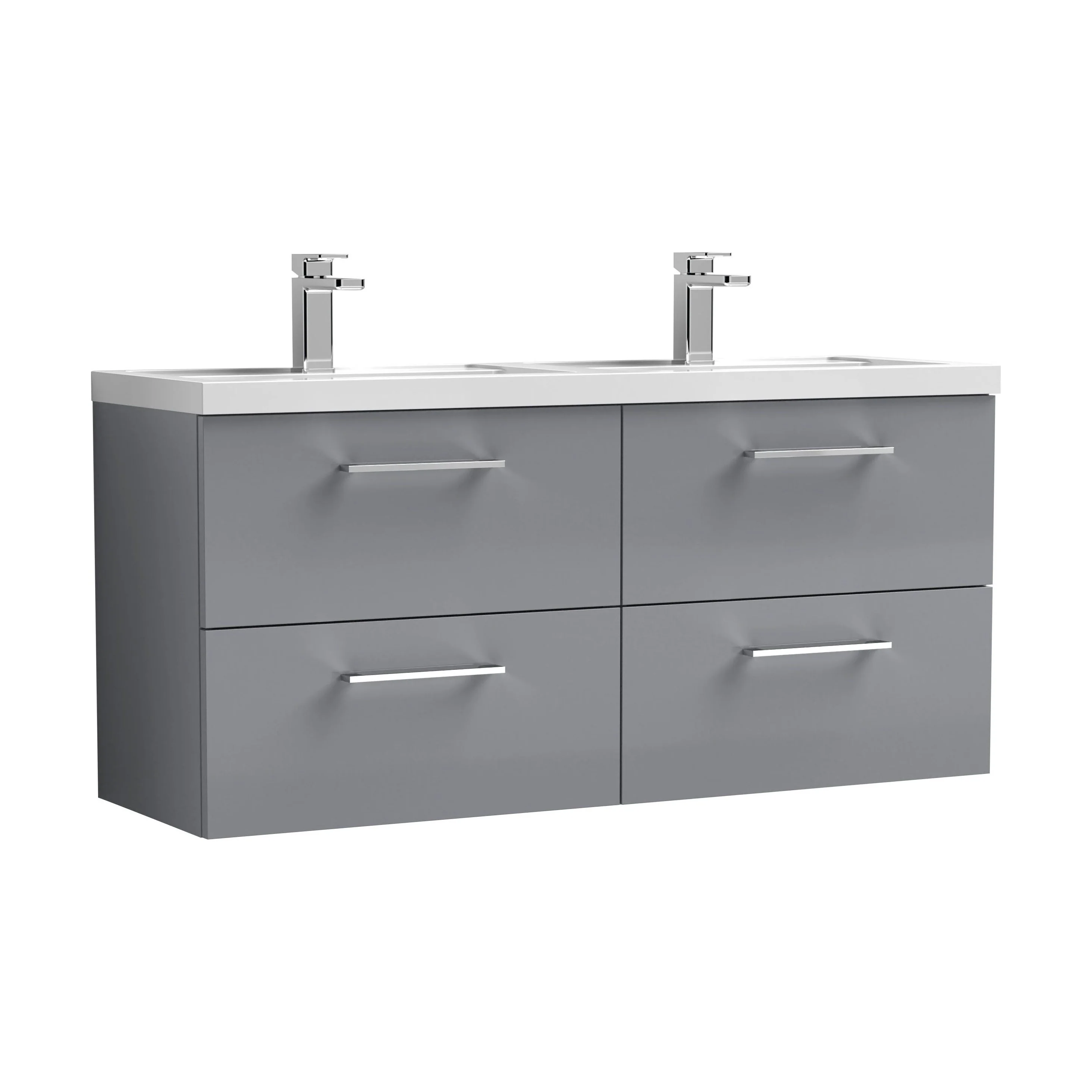 Balterley Level 1200mm Wall Hung 4-Drawer Vanity Unit with Double Basin for Modern Bathroom Storage - Gloss White - Image 15