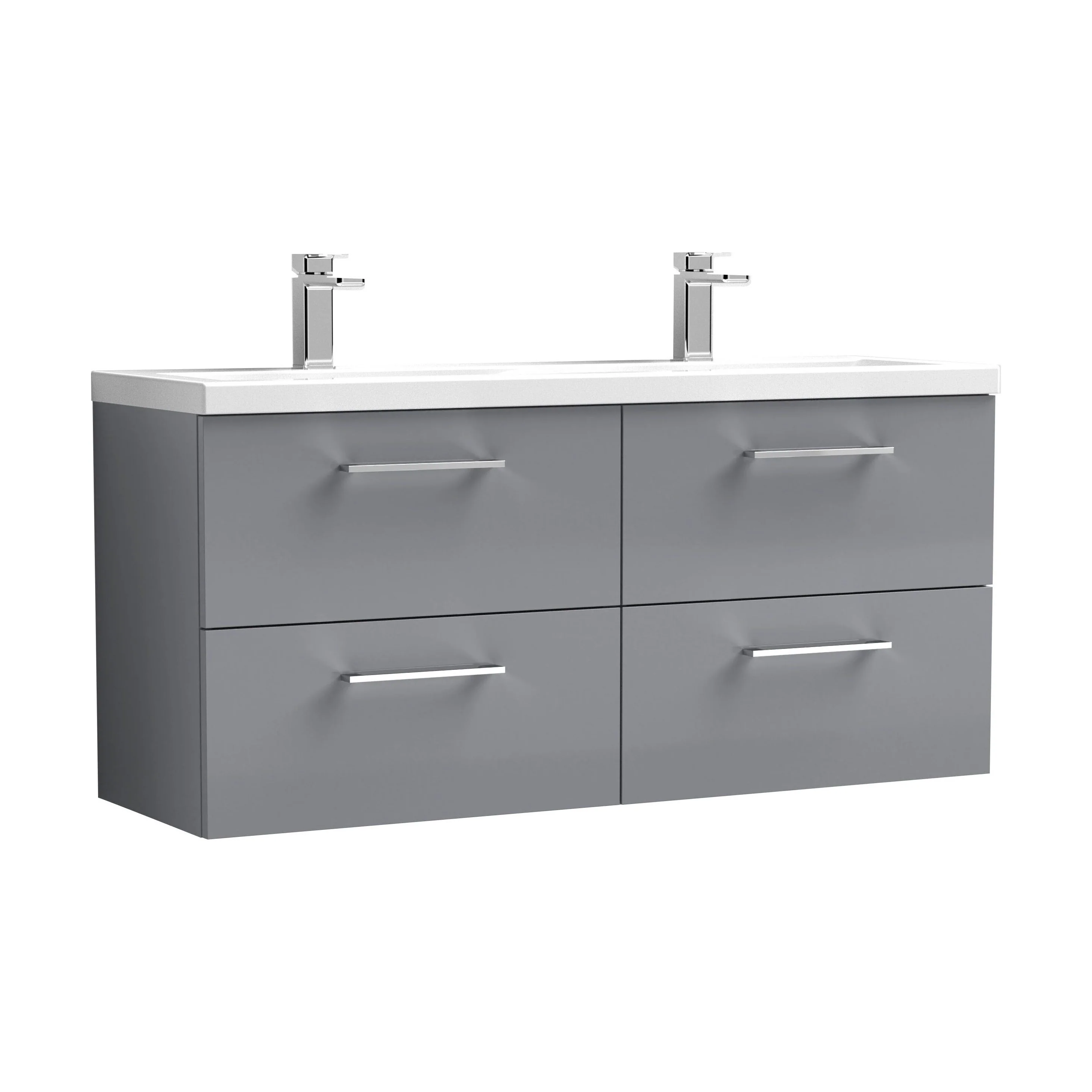 Balterley Level 1200mm Wall Hung 4-Drawer Vanity Unit with Double Basin for Modern Bathroom Storage - Gloss White - Image 16