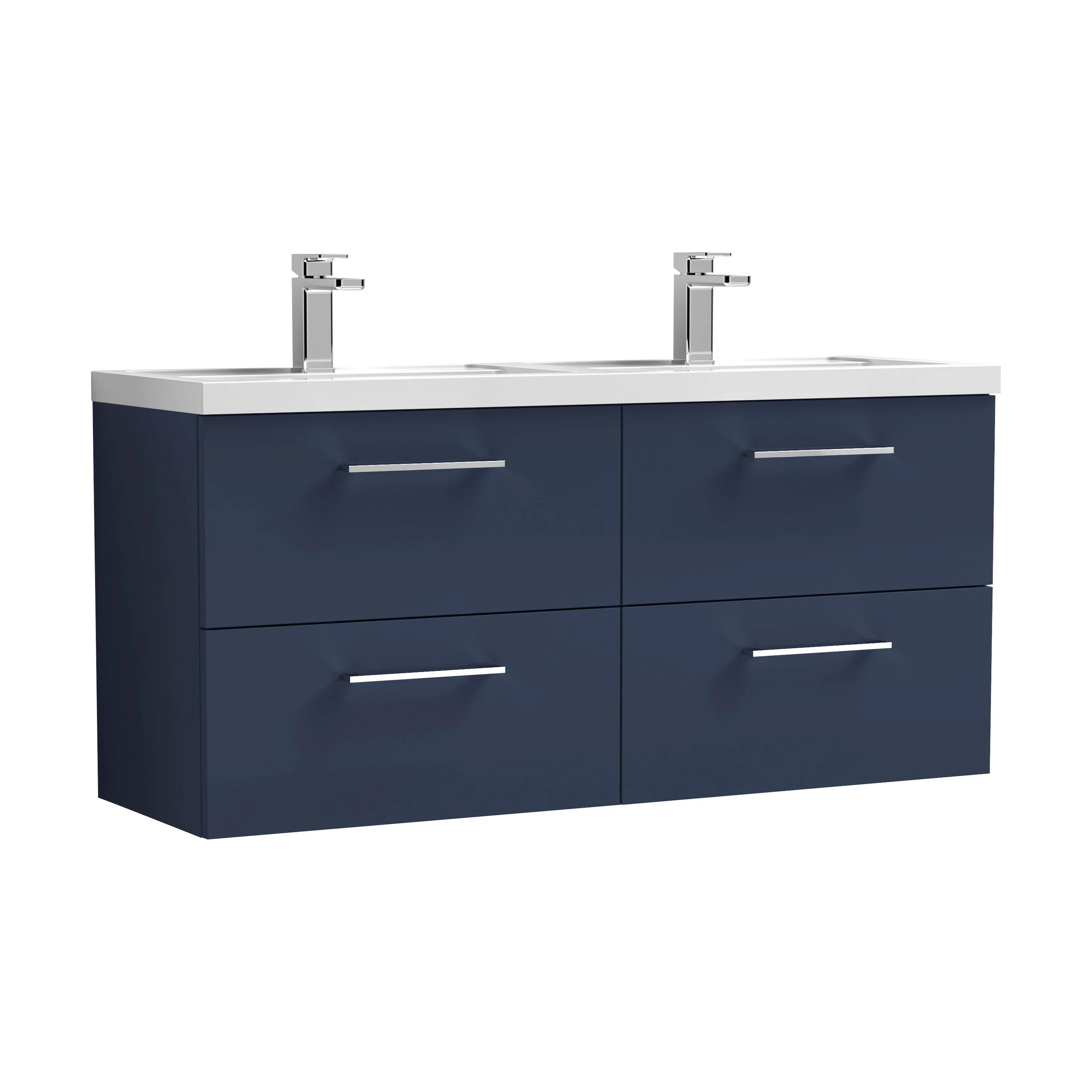 Balterley Level 1200mm Wall Hung 4-Drawer Vanity Unit with Double Basin for Modern Bathroom Storage - Gloss White - Image 19