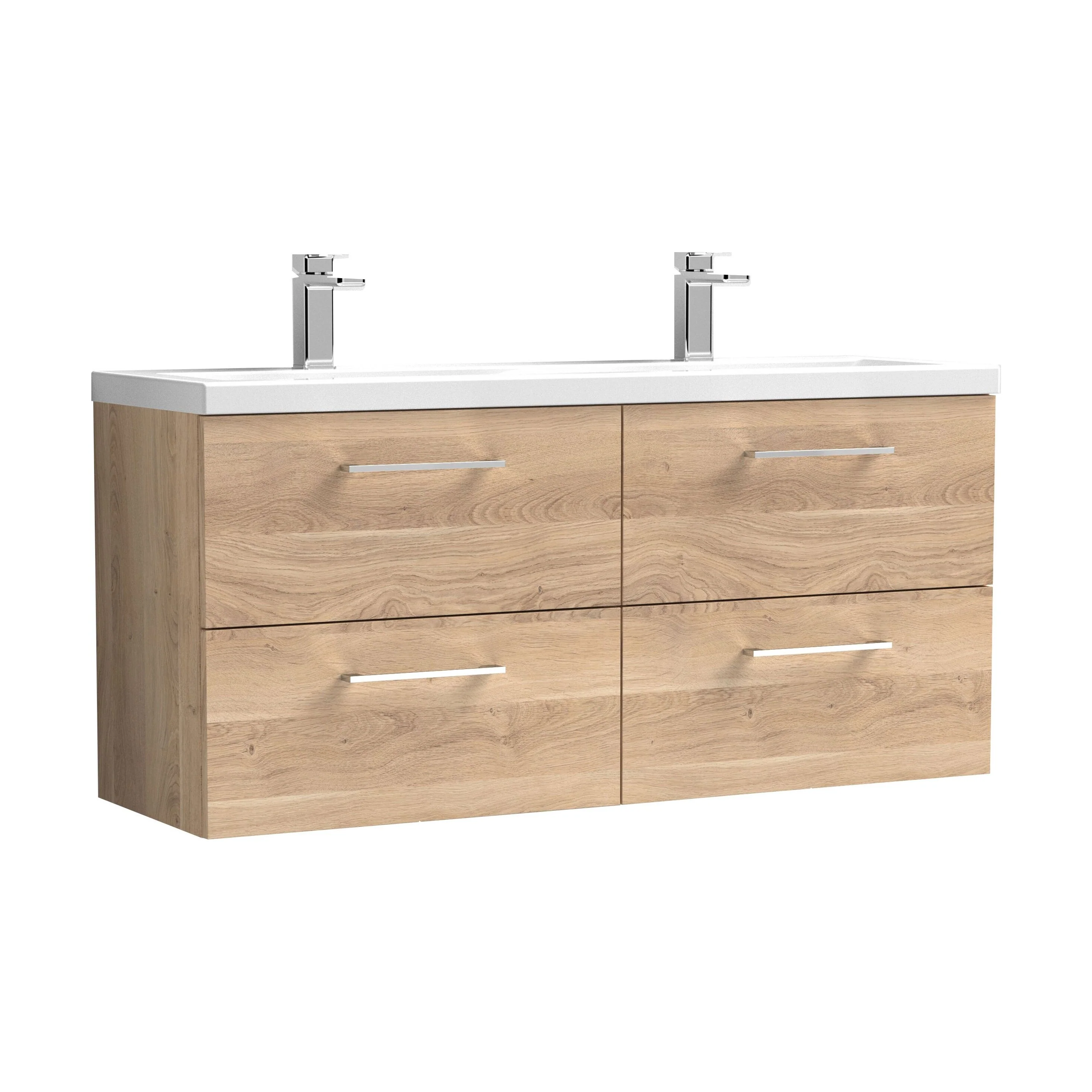 Balterley Level 1200mm Wall Hung 4-Drawer Vanity Unit with Double Basin for Modern Bathroom Storage - Gloss White - Image 22