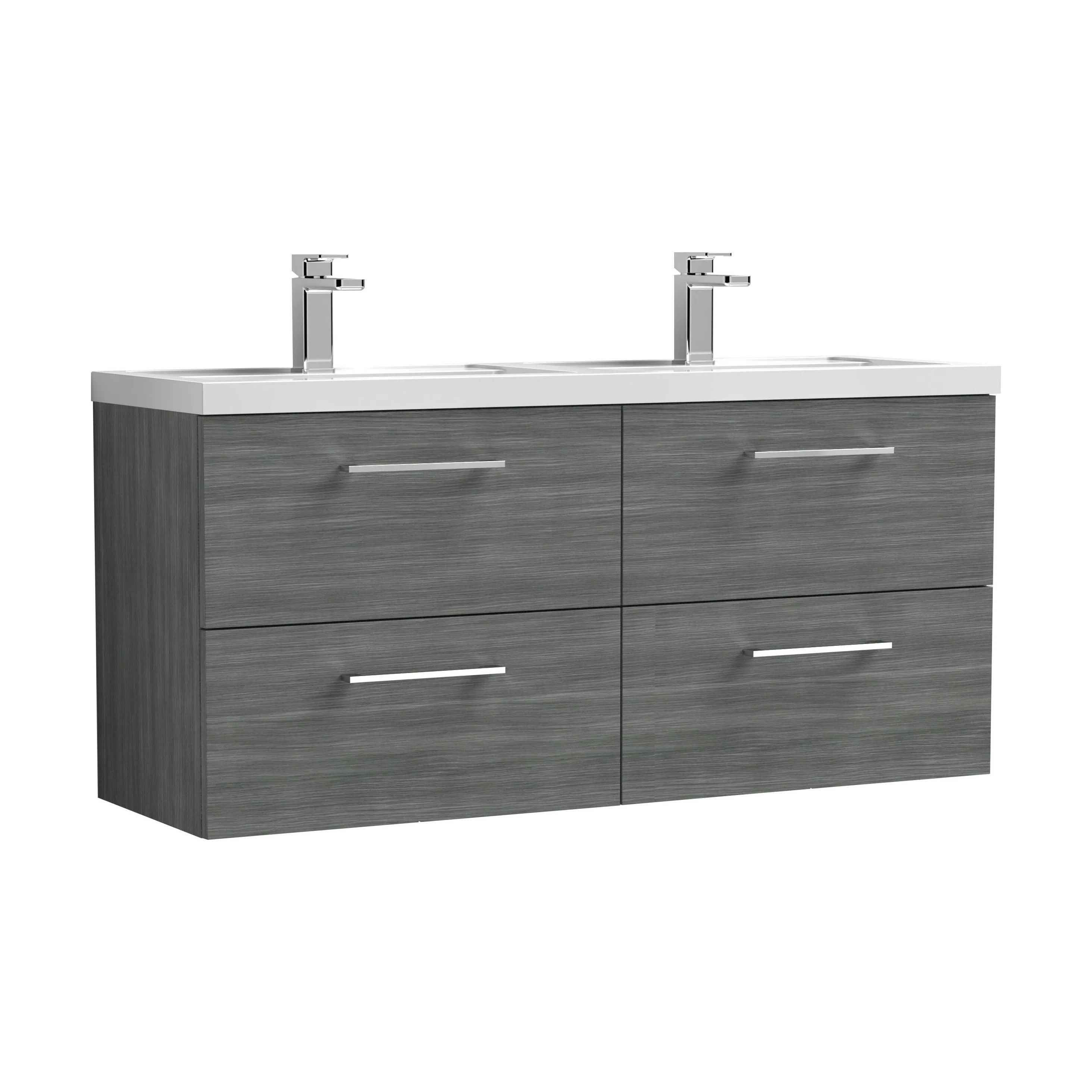 Balterley Level 1200mm Wall Hung 4-Drawer Vanity Unit with Double Basin for Modern Bathroom Storage - Gloss White - Image 23
