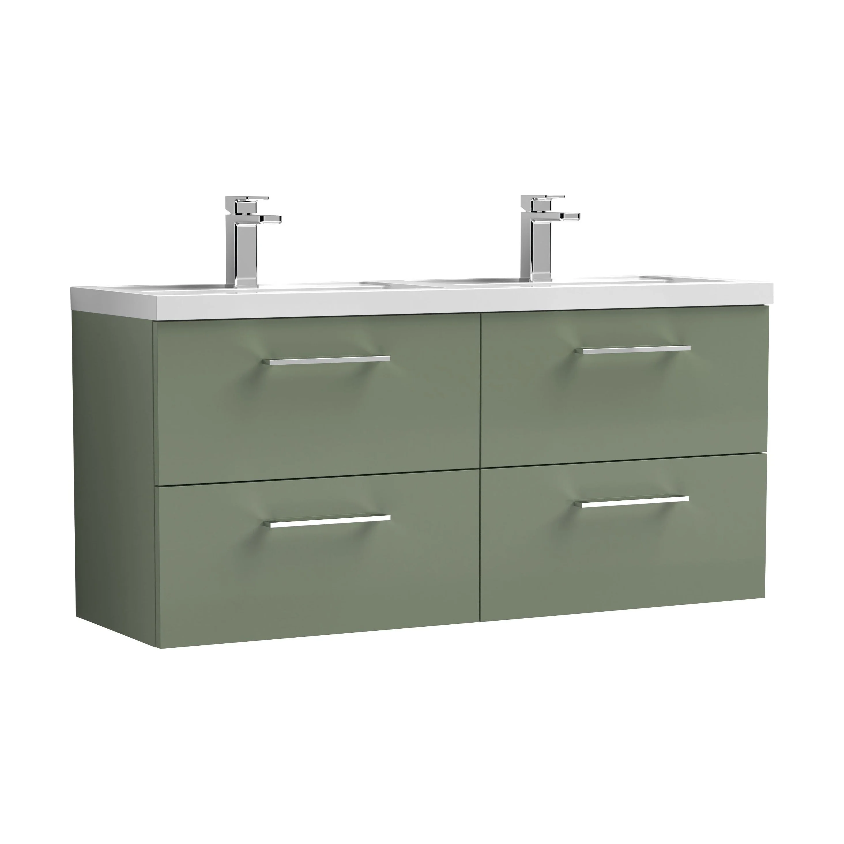 Balterley Level 1200mm Wall Hung 4-Drawer Vanity Unit with Double Basin for Modern Bathroom Storage - Gloss White - Image 27