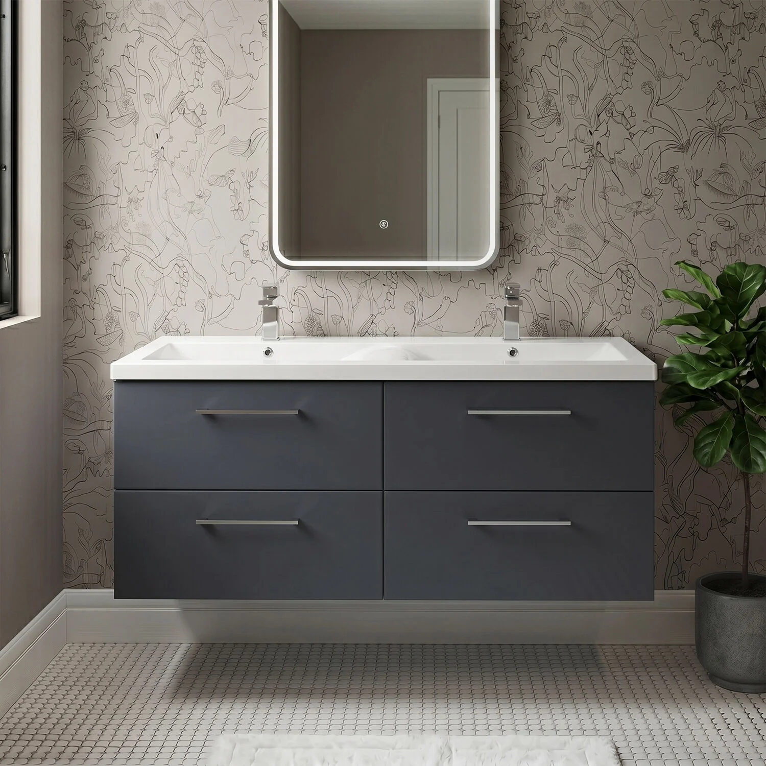 Balterley Level 1200mm Wall Hung 4-Drawer Vanity Unit with Double Basin for Modern Bathroom Storage - Gloss White - Image 3