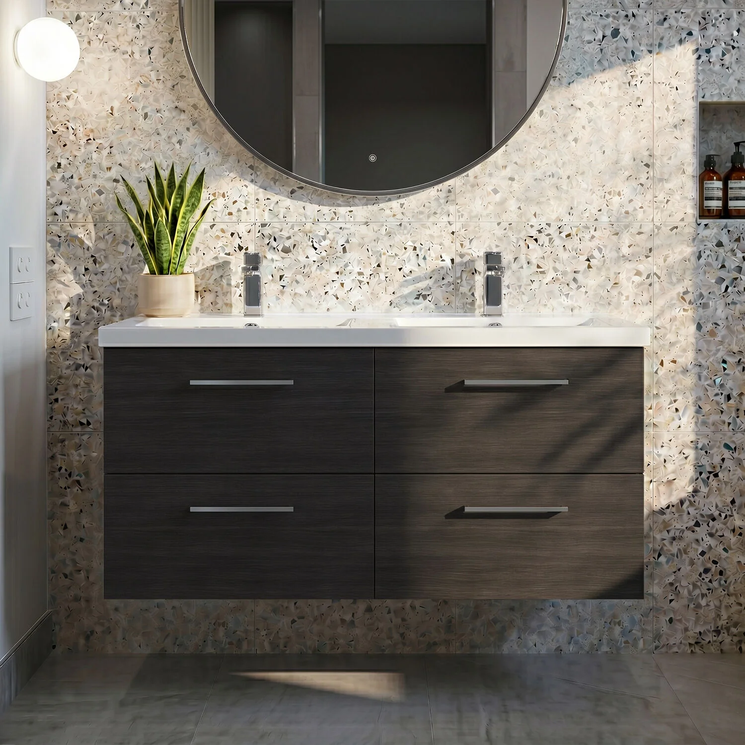 Balterley Level 1200mm Wall Hung 4-Drawer Vanity Unit with Double Basin for Modern Bathroom Storage - Gloss White - Image 9