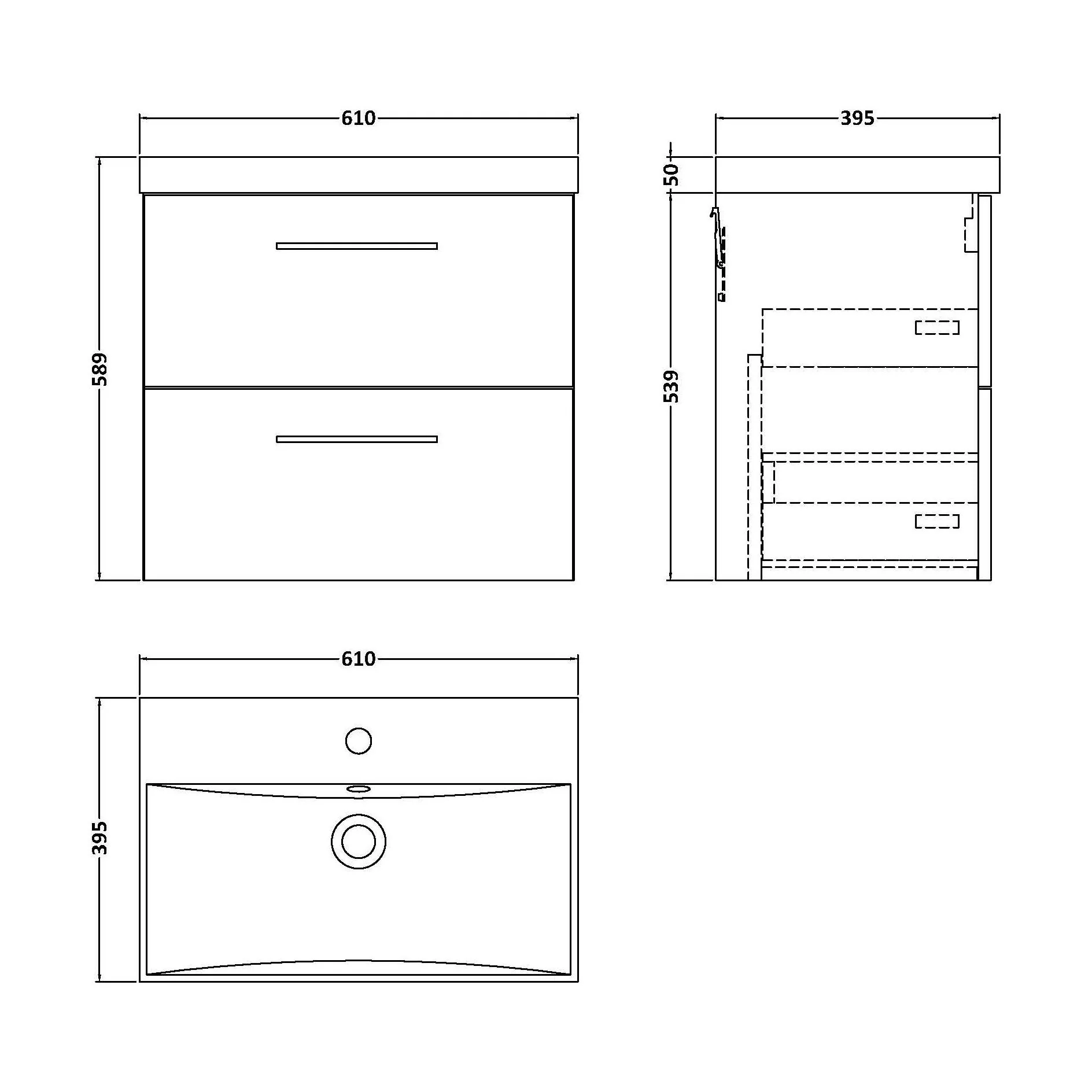 Balterley  Contemporary Bathroom 2 Soft Close Drawer & Thin-Edge Vanity Unit Basin, Gloss White, 600mm - Image 2