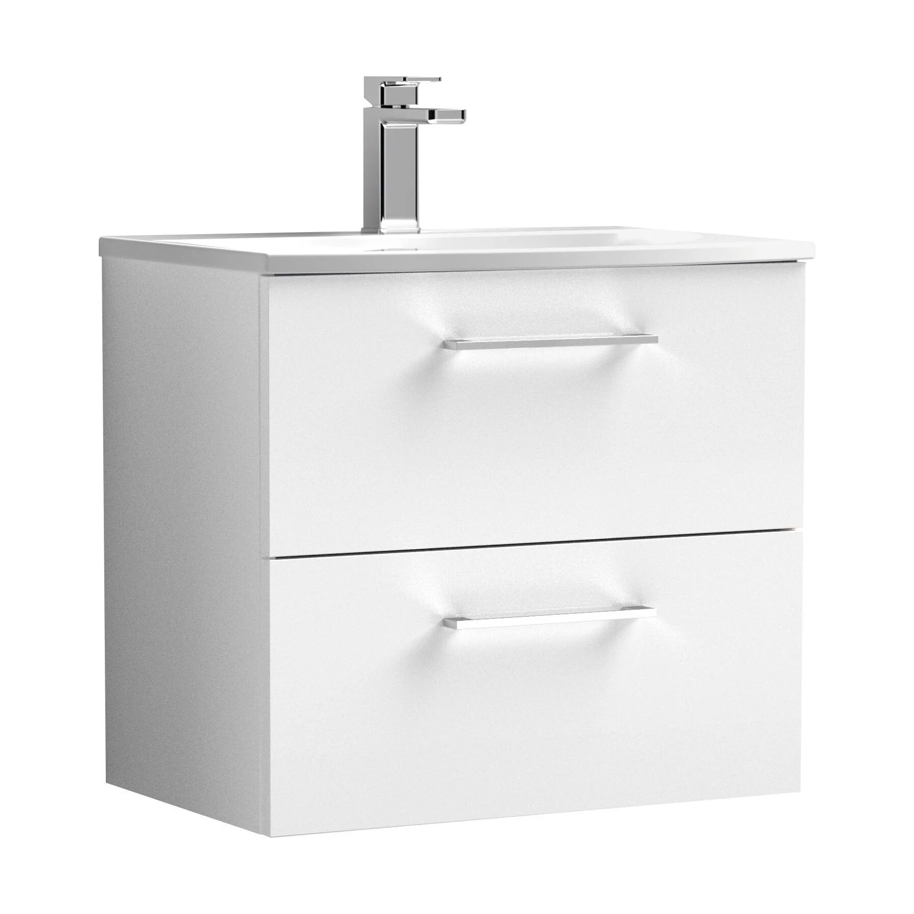 Balterley  Contemporary Bathroom 2-Drawer Wall-Hung Curved Basin Vanity Unit, Gloss White, 600mm