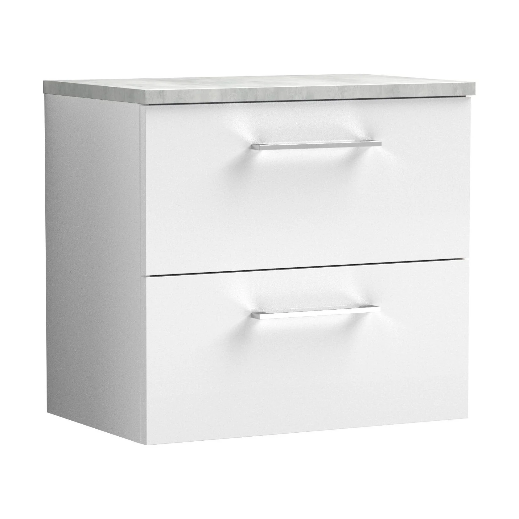 Balterley Level 600mm Wall Hung 2 Drawer Vanity Unit with Laminate Worktop for Compact Contemporary Bathroom Storage - Gloss White