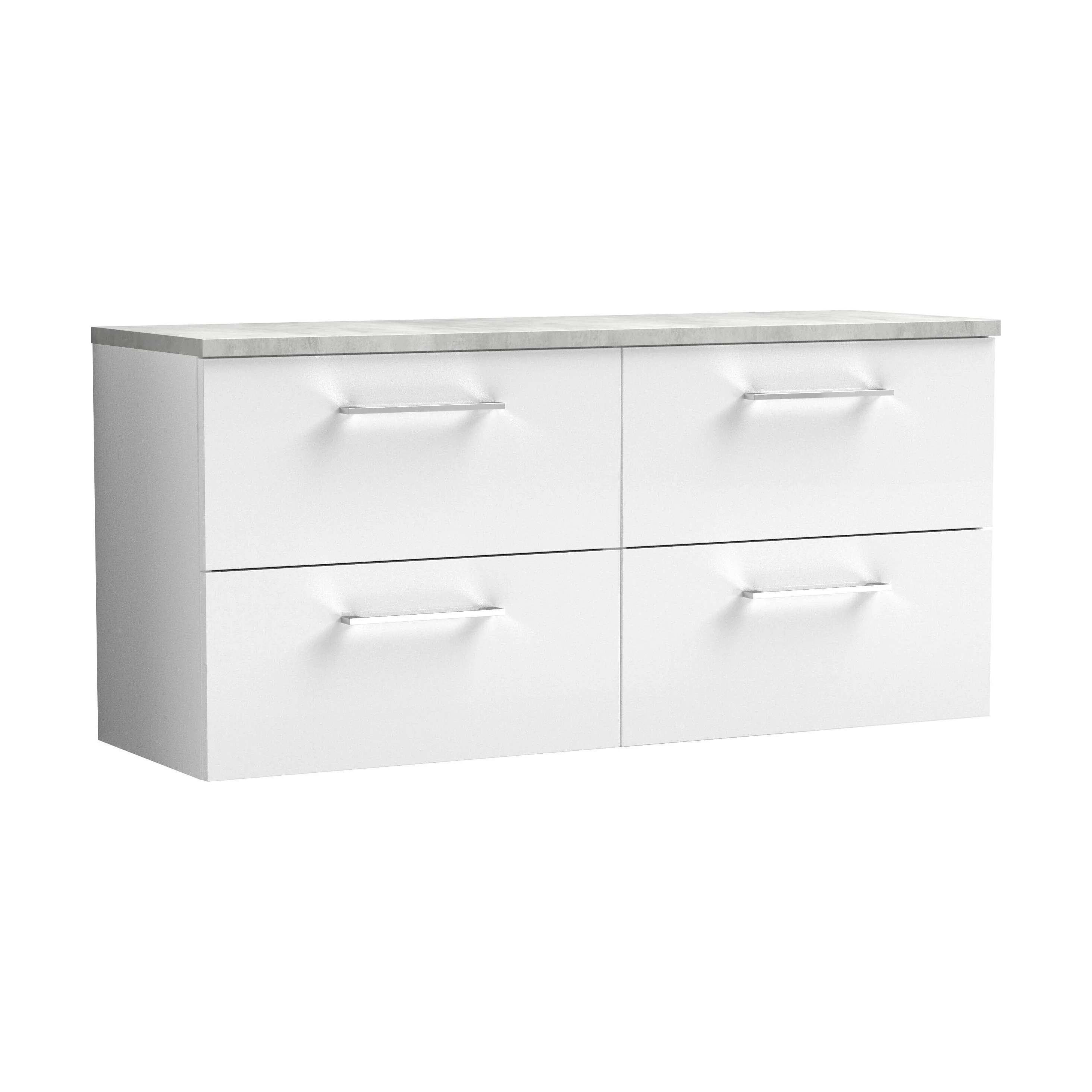 Balterley Level 1200mm Wall Hung 4 Drawer Vanity Unit & Laminate Worktop for Spacious Contemporary Bathroom Storage - Gloss White