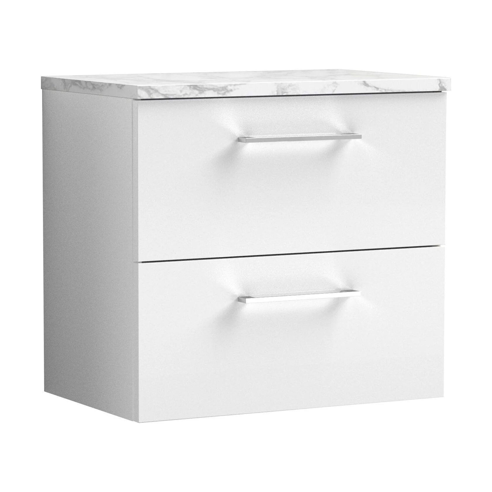 Balterley Level 600mm Wall Hung 2 Drawer Vanity Unit with Laminate Worktop for Compact Contemporary Bathroom Storage Gloss White