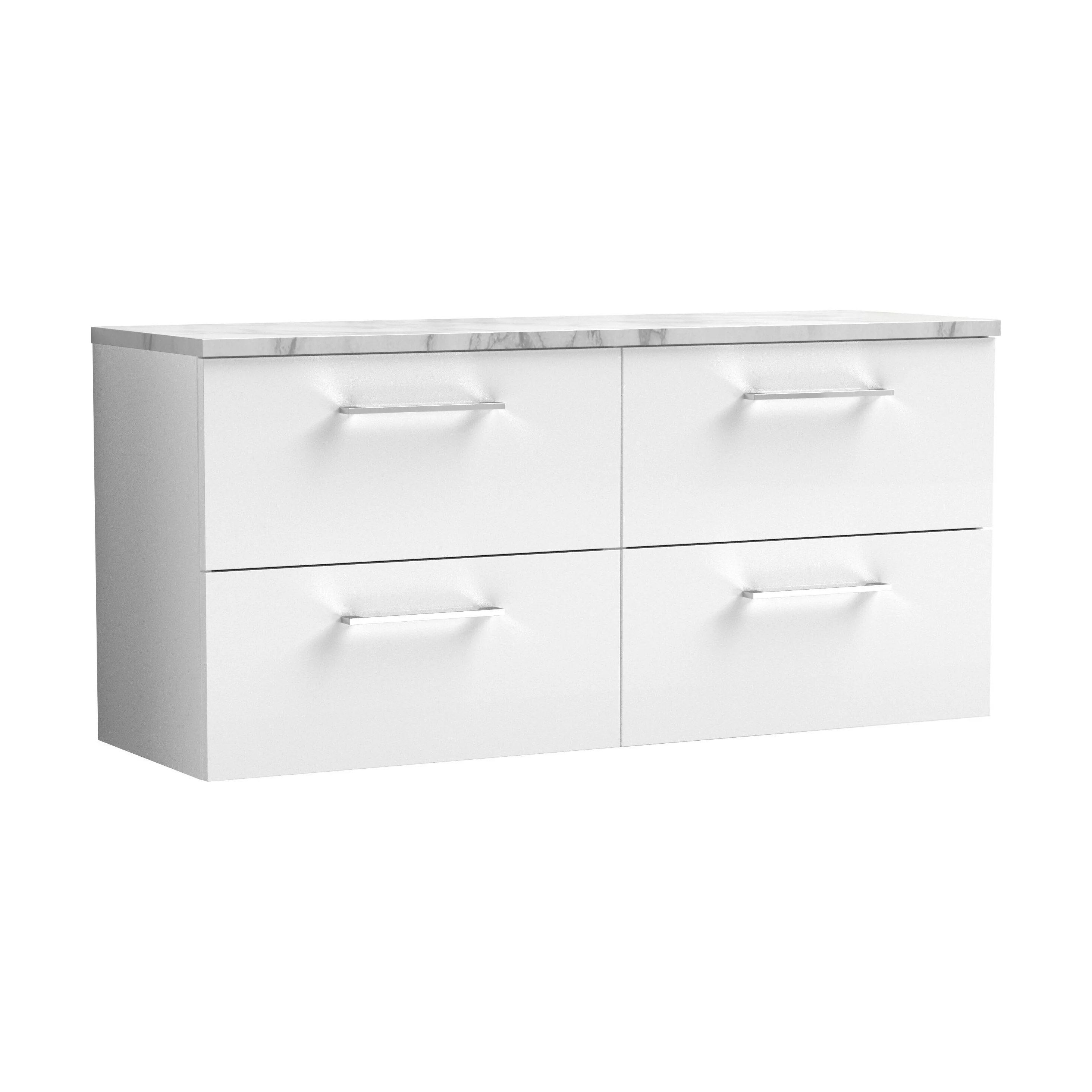 Balterley Level 1200mm Wall Hung 4 Drawer Vanity Unit & Laminate Worktop for Spacious Contemporary Bathroom Storage Gloss White