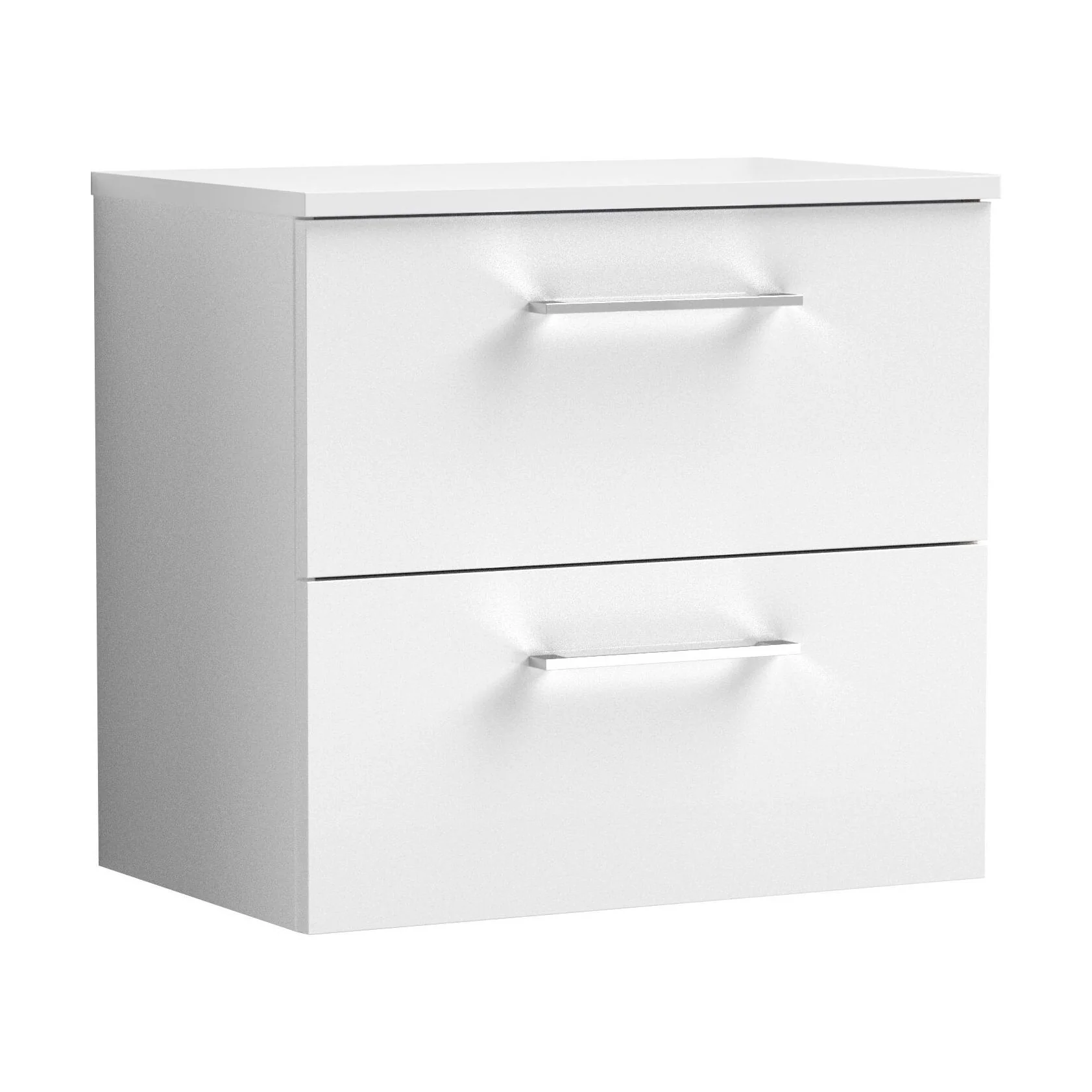 Balterley Level Modern Bathroom 600mm Wall Hung 2 Soft Close Drawer Vanity Unit with Worktop, 539 x 605 x 383mm, Gloss White