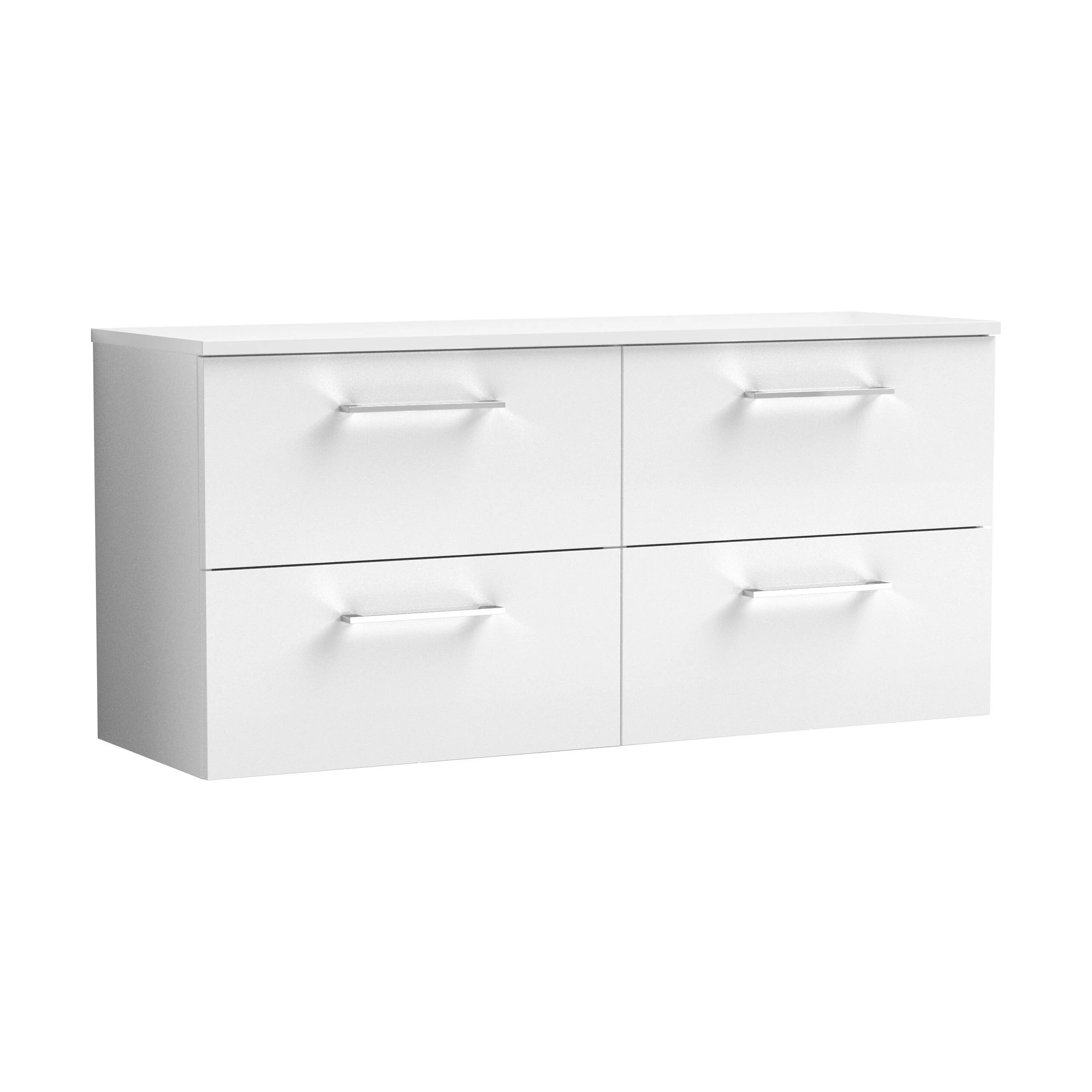 Balterley Level Modern Bathroom 1200mm Wall Hung 4 Soft Close Drawer Vanity Unit with Worktop, 557 x 1205 x 390mm, Gloss White