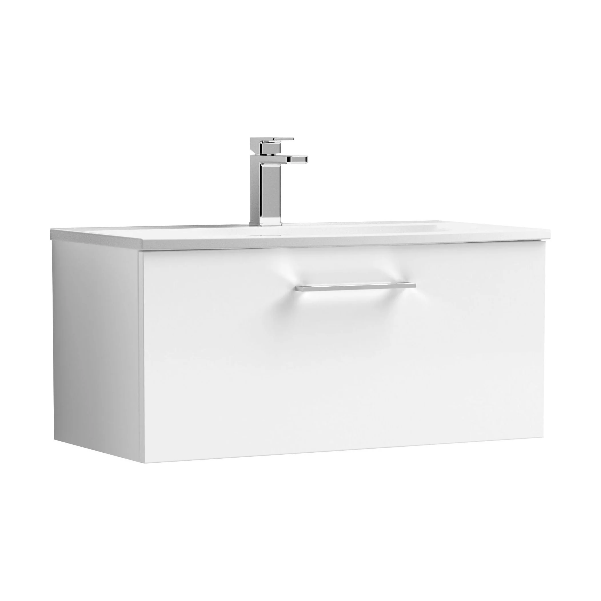 Balterley  Contemporary Bathroom 1-Drawer Wall-Hung Curved Basin Vanity Unit, Gloss White, 800mm