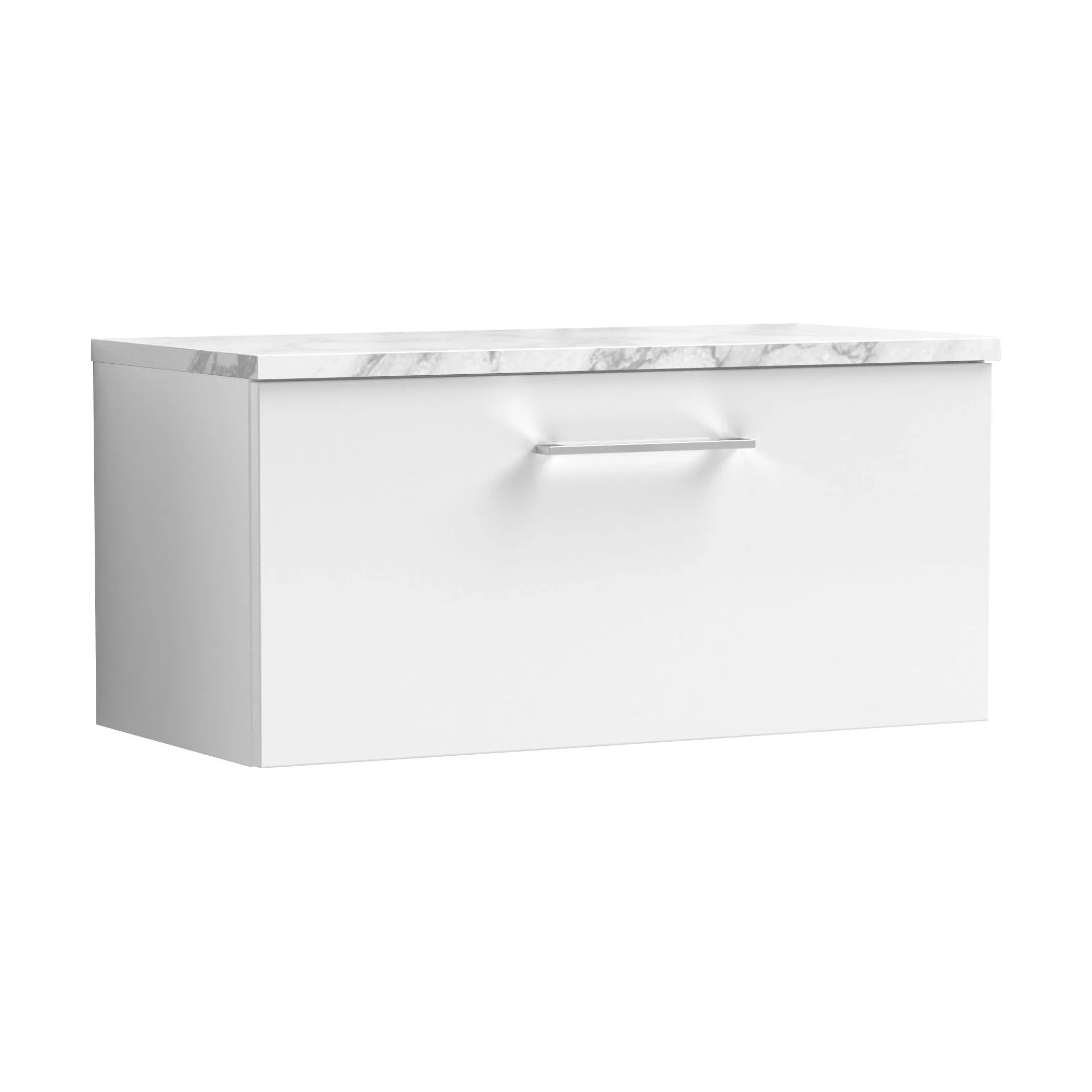 Balterley Level 800mm Wall Hung 1 Drawer Vanity Unit with Laminate Worktop for Compact Modern Bathroom Storage - Gloss White