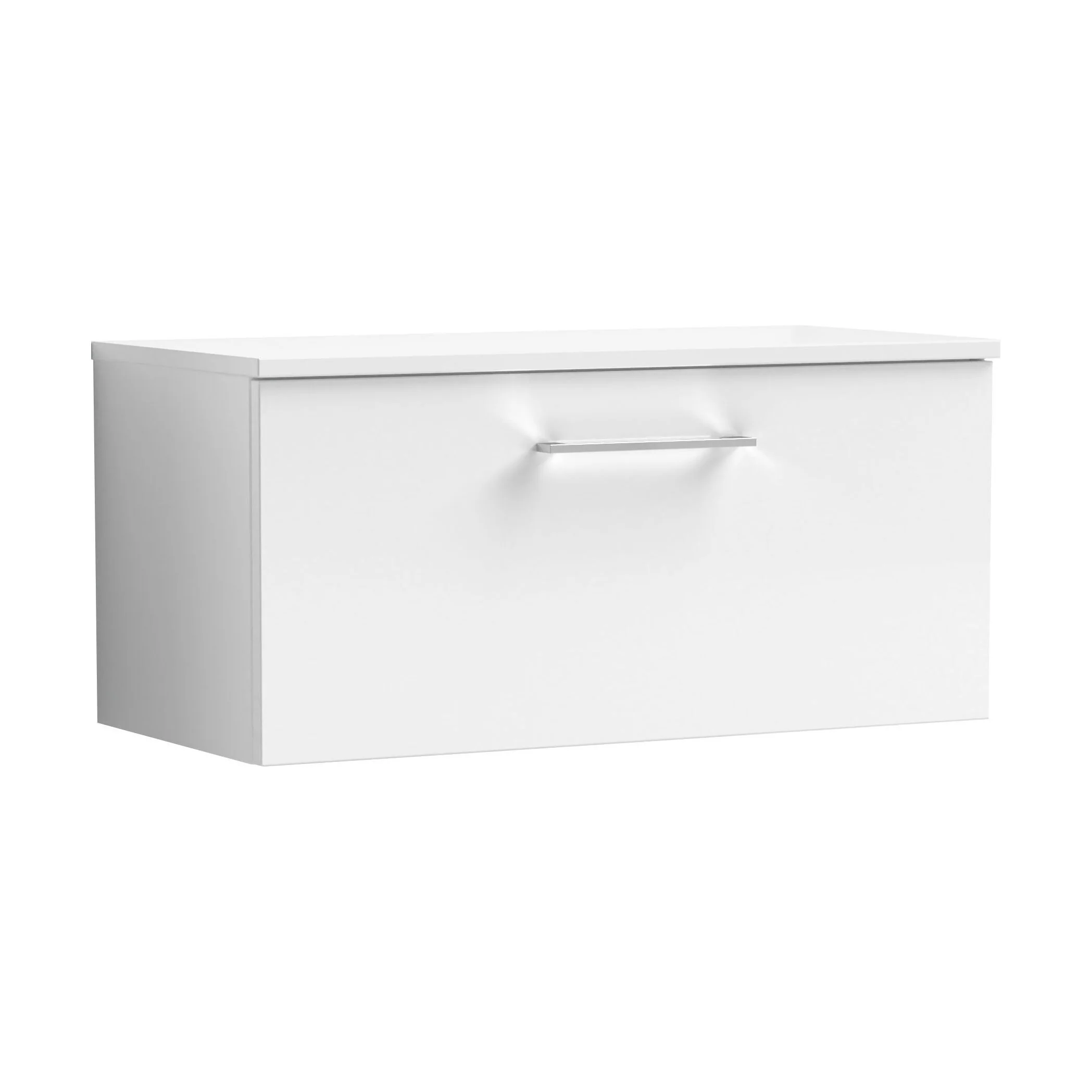 Balterley Level 800mm Wall Hung 1 Drawer Vanity Unit with Worktop Stylish Mid-Size Bathroom Storage Solution - Gloss White