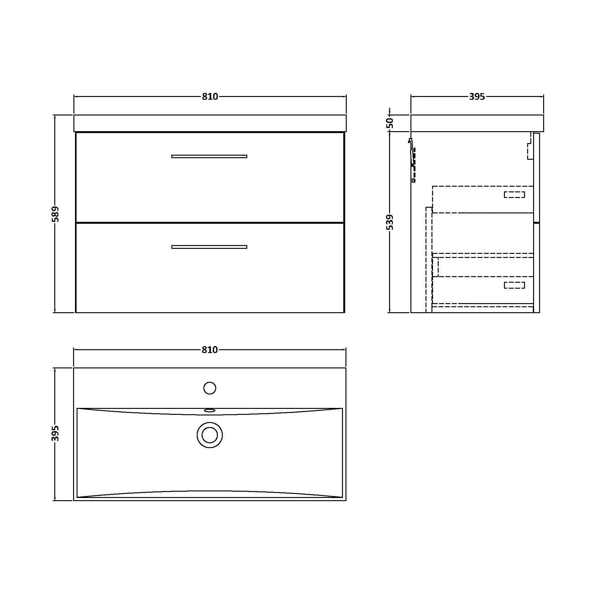 Balterley  Contemporary Bathroom 2 Soft Close Drawer & Thin-Edge Vanity Unit Basin, Gloss White, 800mm - Image 2
