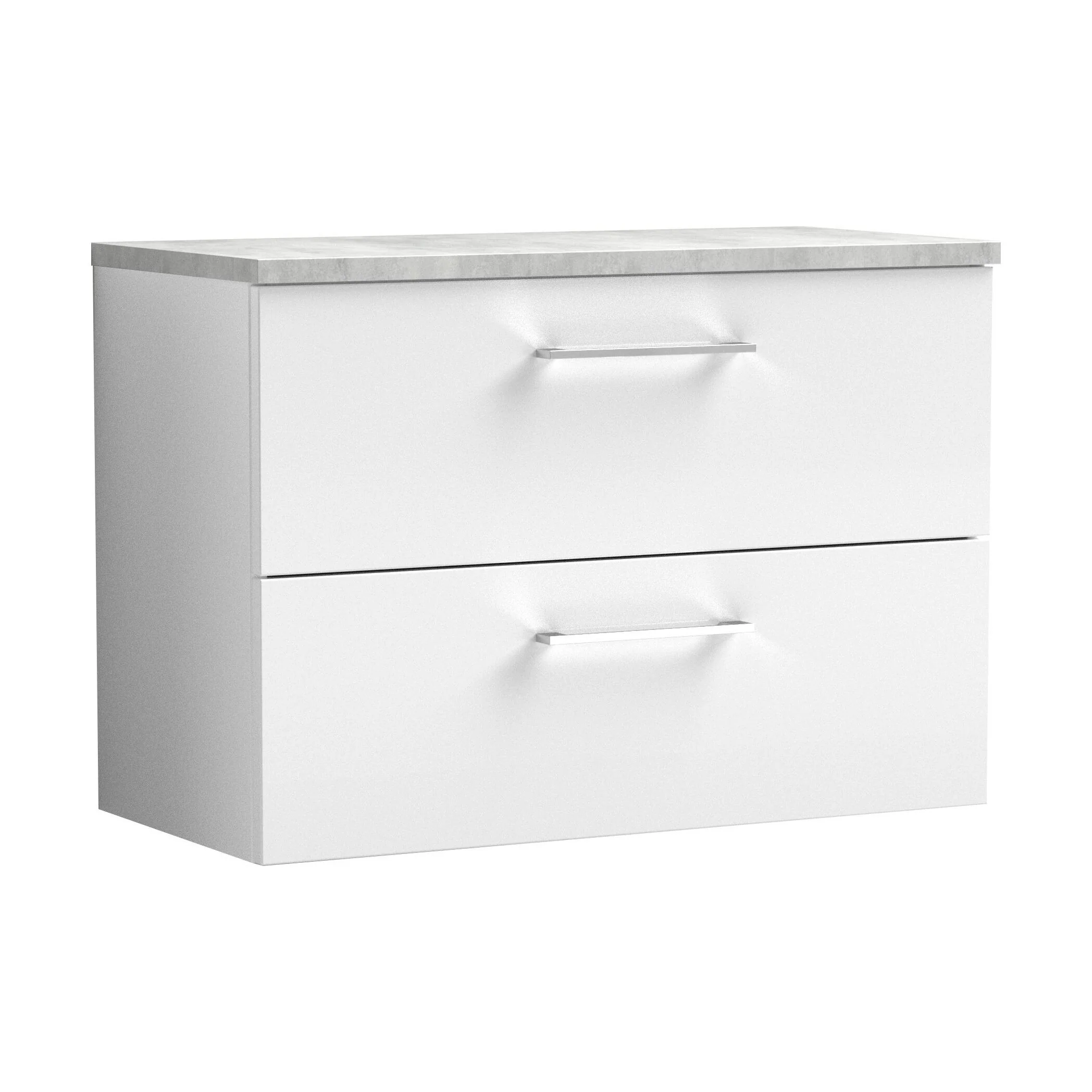 Balterley Level 800mm Wall Hung 2 Drawer Vanity Unit with Laminate Worktop for Stylish Compact Bathroom Storage Gloss White