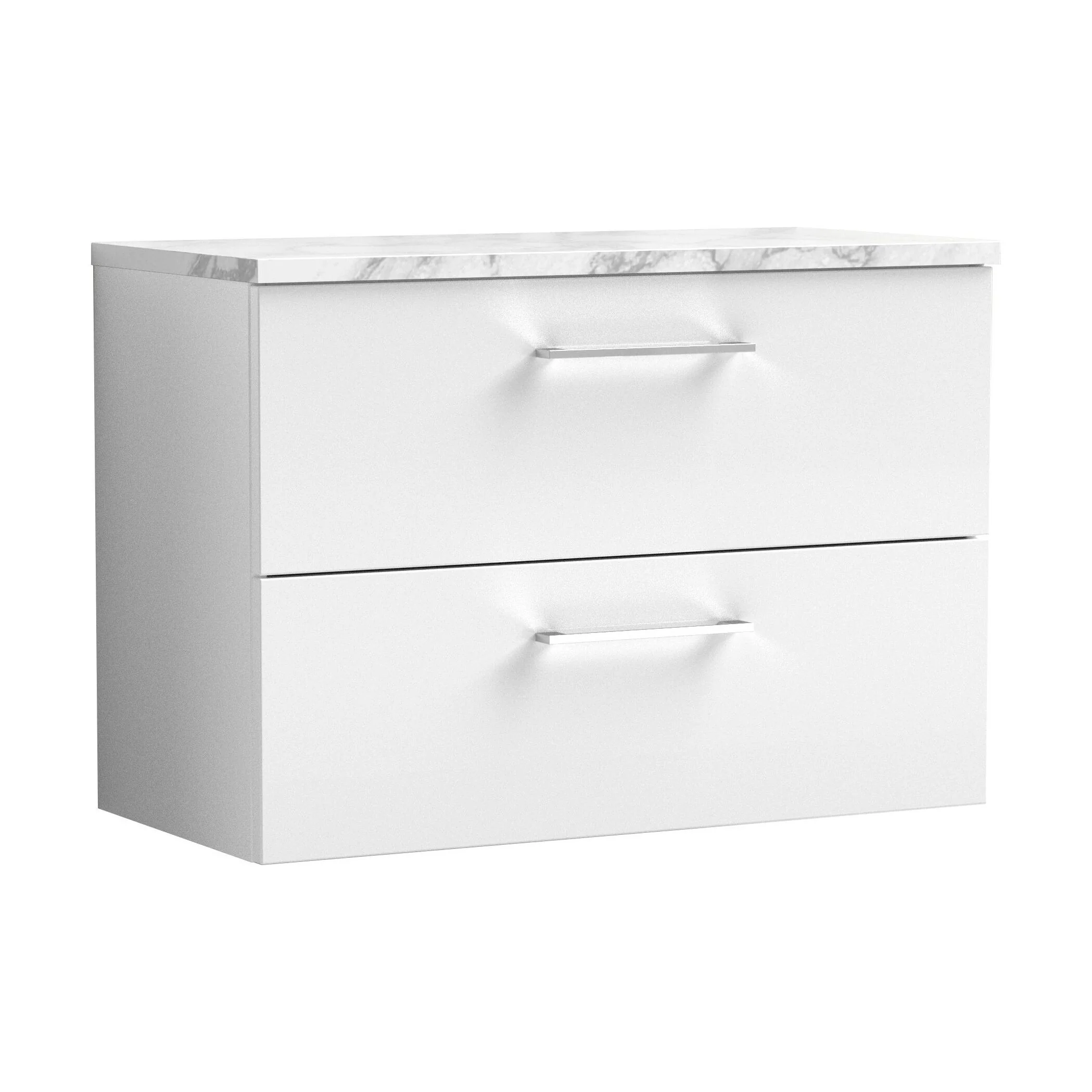 Balterley Level 800mm Wall Hung 2 Drawer Vanity Unit with Laminate Worktop for Stylish Compact Bathroom Storage - Gloss White