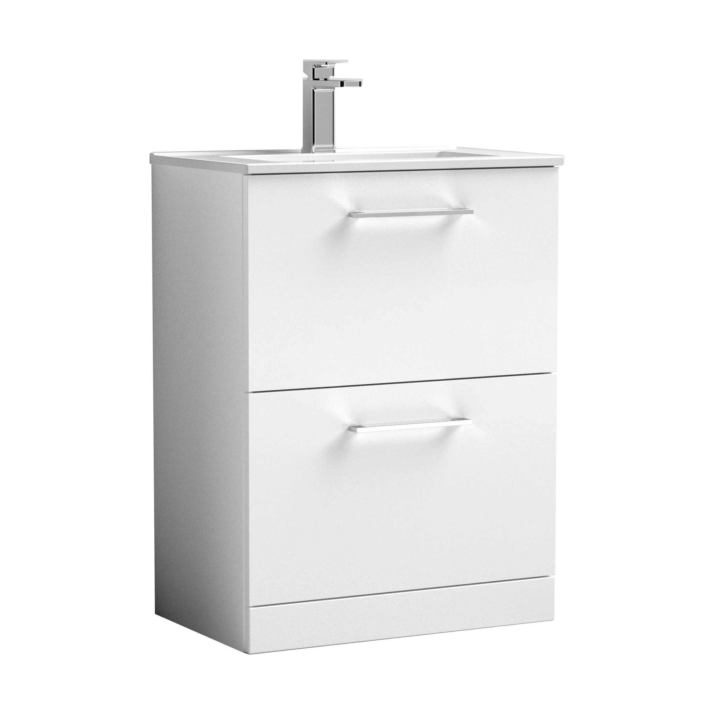 Balterley  Modern Bathroom 2 Soft Close Drawer & Minimalist Floor Standing Vanity Unit Basin, Gloss White, 440mm