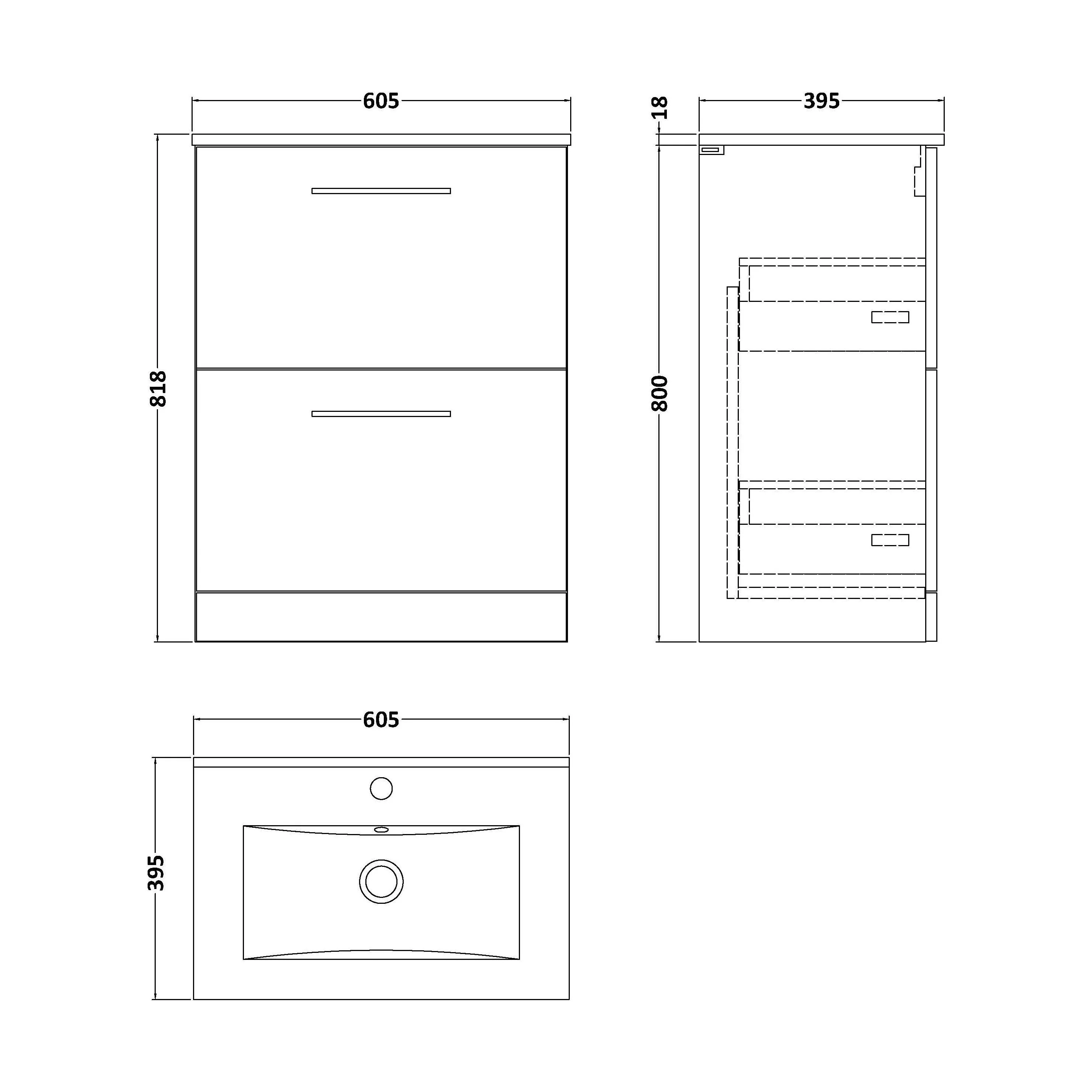 Balterley  Modern Bathroom 2 Soft Close Drawer & Minimalist Floor Standing Vanity Unit Basin, Gloss White, 440mm - Image 2