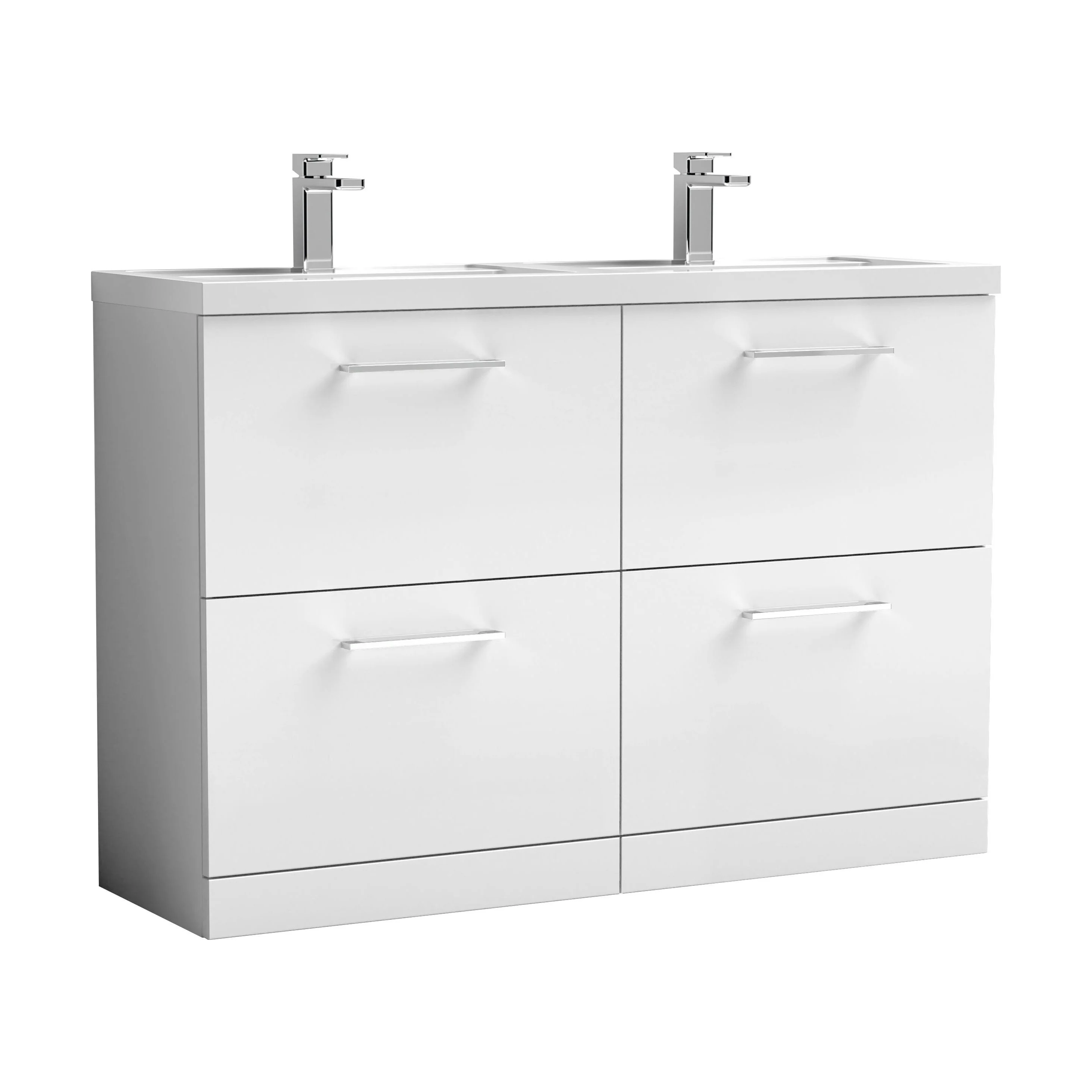 Balterley Level 1200mm Floor Standing 4 Drawer Vanity Unit with Double Basin, Handles & Overflow for Bathroom Storage Gloss White - Image 11