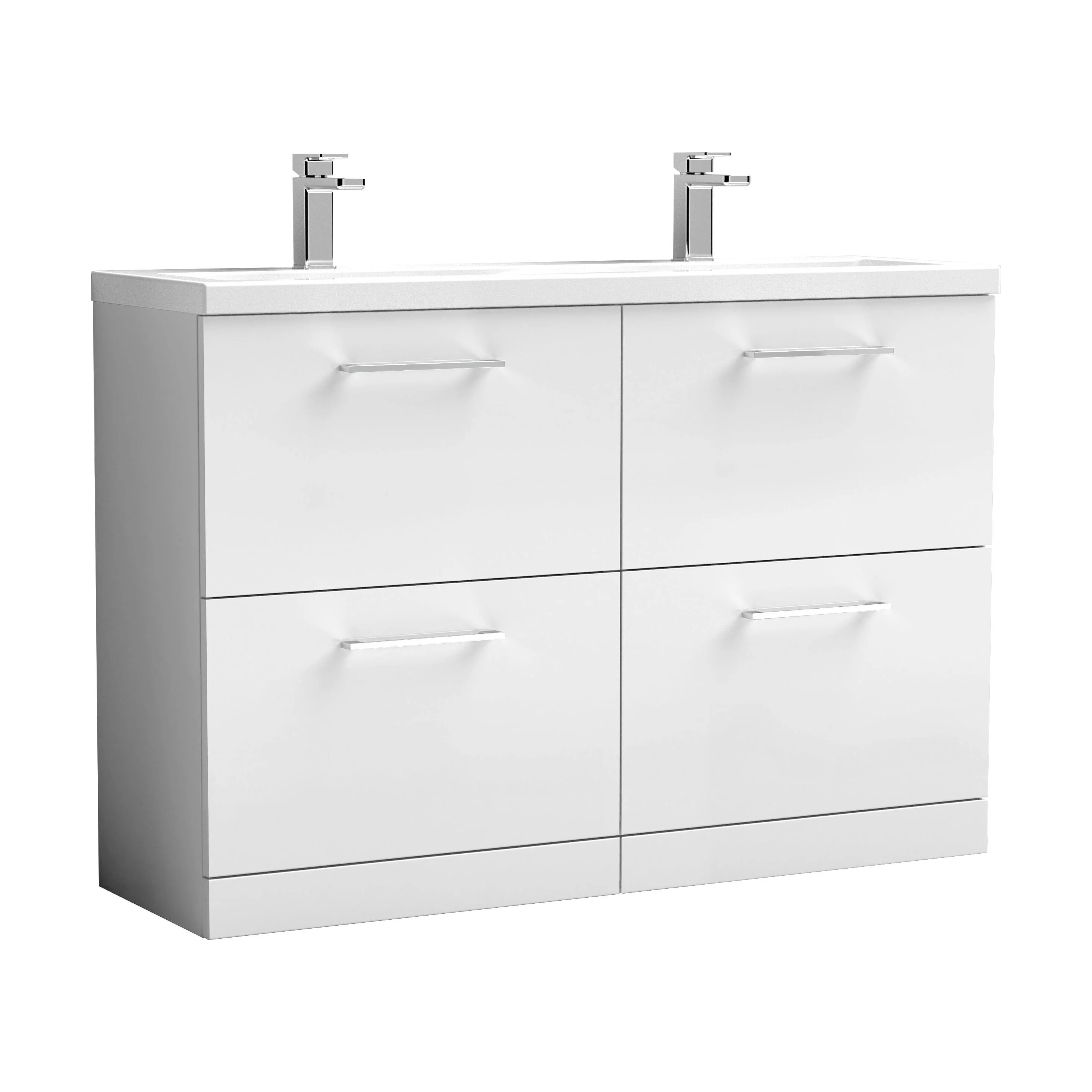 Balterley Level 1200mm Floor Standing 4 Drawer Vanity Unit with Double Basin, Handles & Overflow for Bathroom Storage Gloss White - Image 12