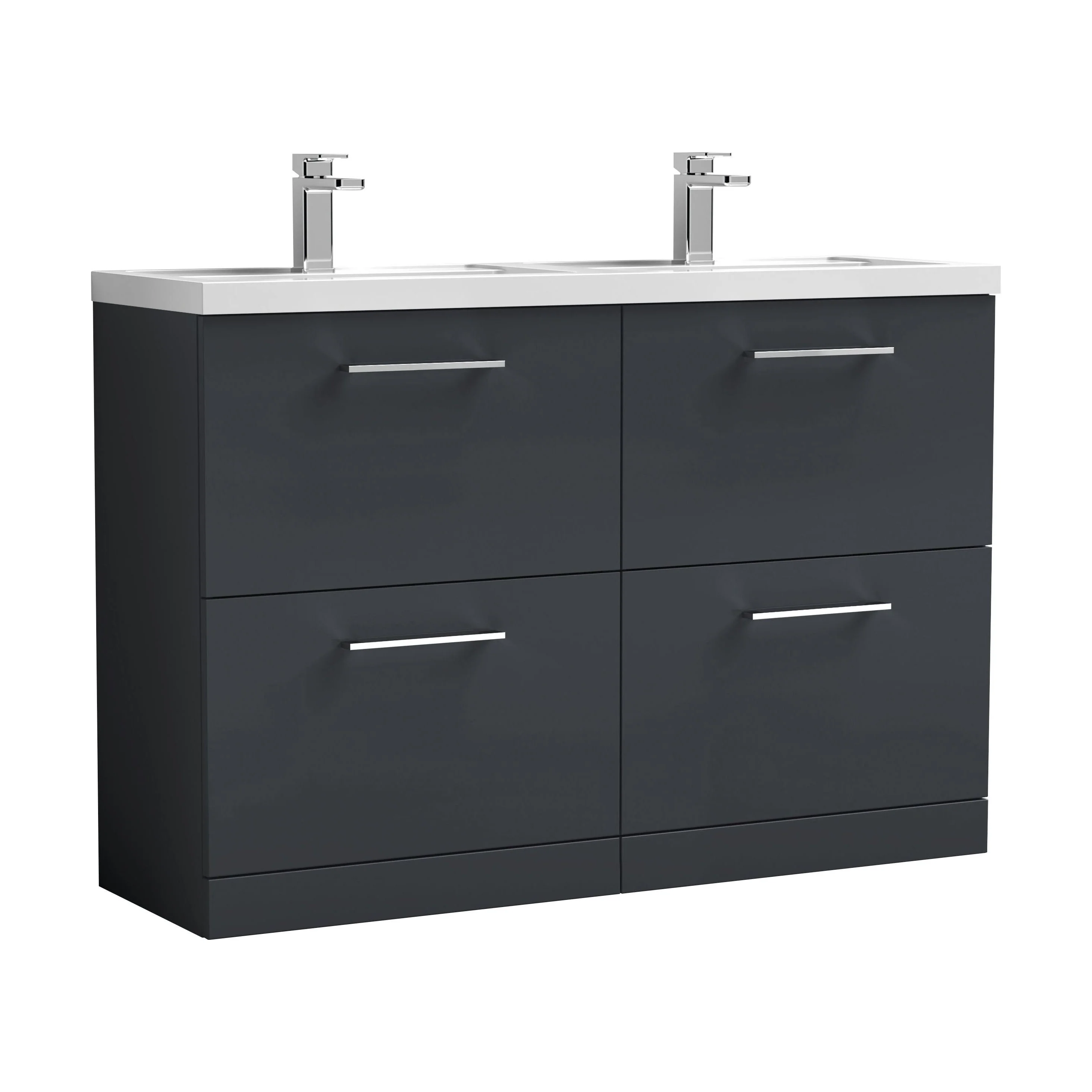 Balterley Level 1200mm Floor Standing 4 Drawer Vanity Unit with Double Basin, Handles & Overflow for Bathroom Storage Gloss White - Image 13