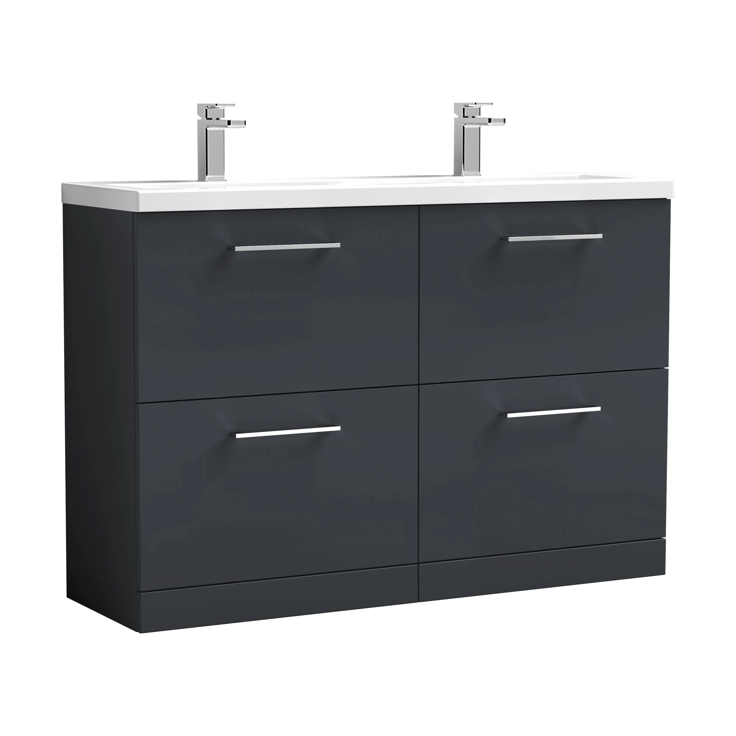 Balterley Level 1200mm Floor Standing 4 Drawer Vanity Unit with Double Basin, Handles & Overflow for Bathroom Storage Gloss White - Image 14