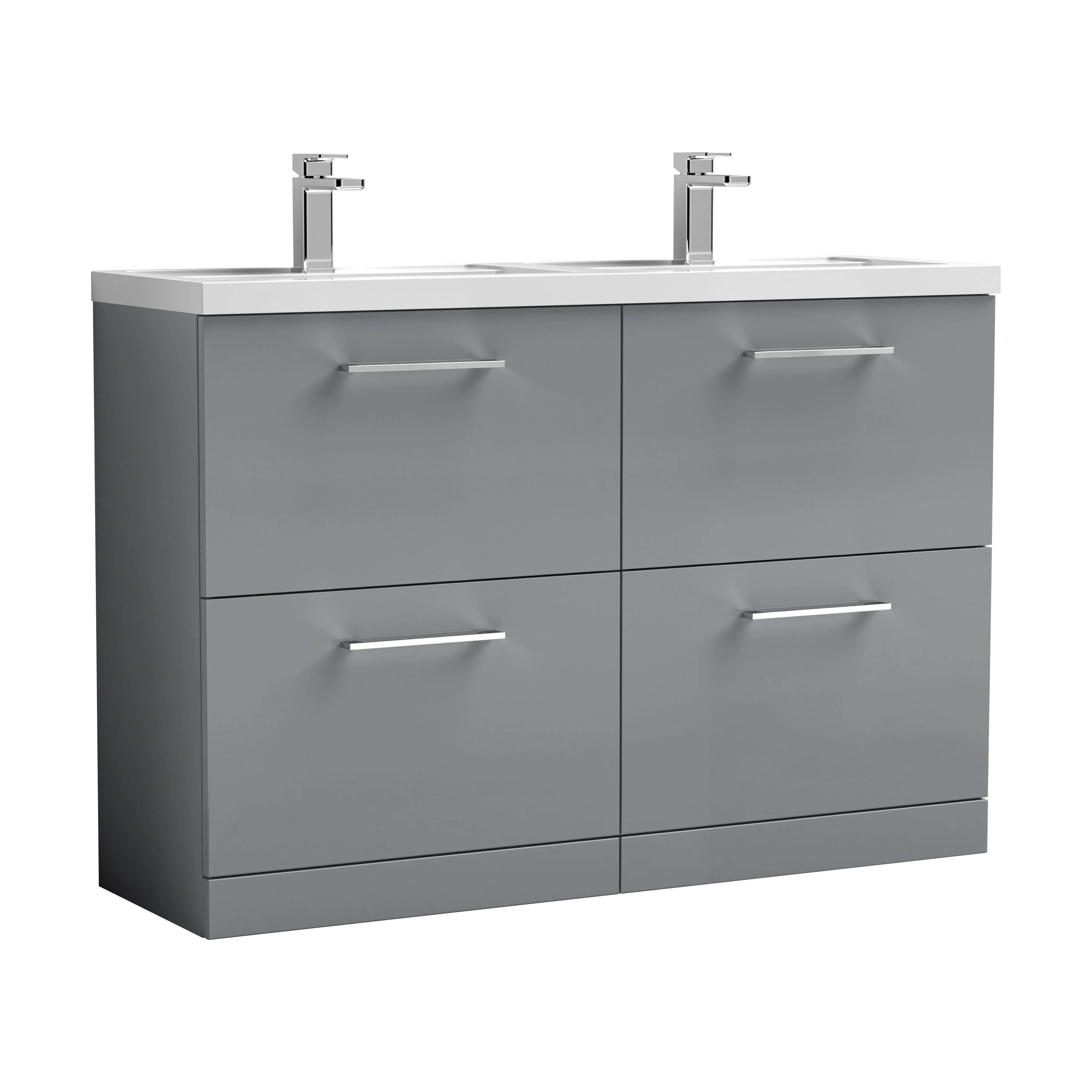 Balterley Level 1200mm Floor Standing 4 Drawer Vanity Unit with Double Basin, Handles & Overflow for Bathroom Storage Gloss White - Image 15