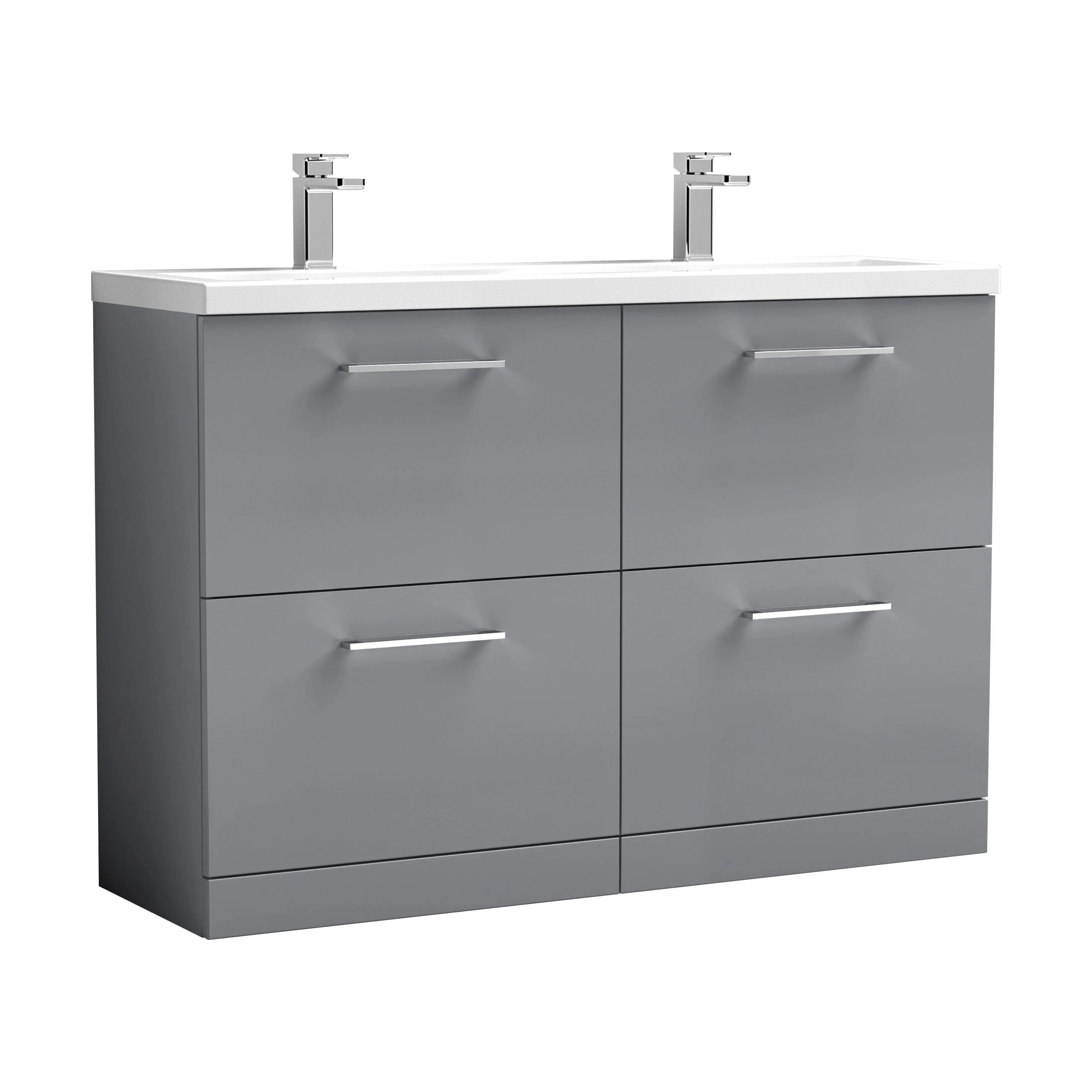 Balterley Level 1200mm Floor Standing 4 Drawer Vanity Unit with Double Basin, Handles & Overflow for Bathroom Storage Gloss White - Image 16