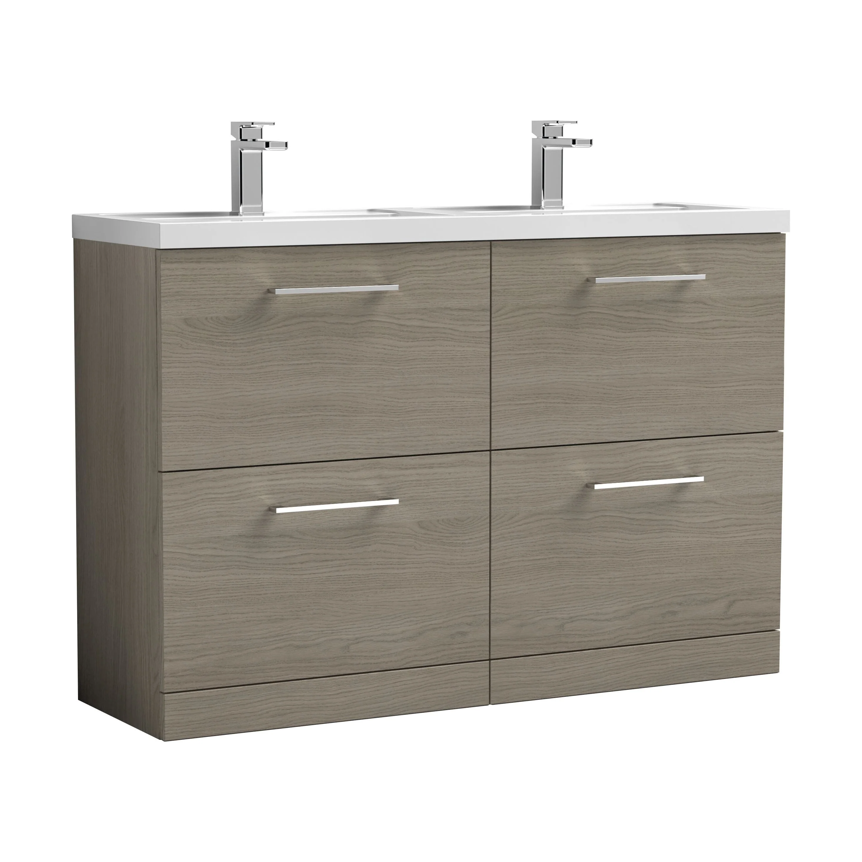 Balterley Level 1200mm Floor Standing 4 Drawer Vanity Unit with Double Basin, Handles & Overflow for Bathroom Storage Gloss White - Image 17