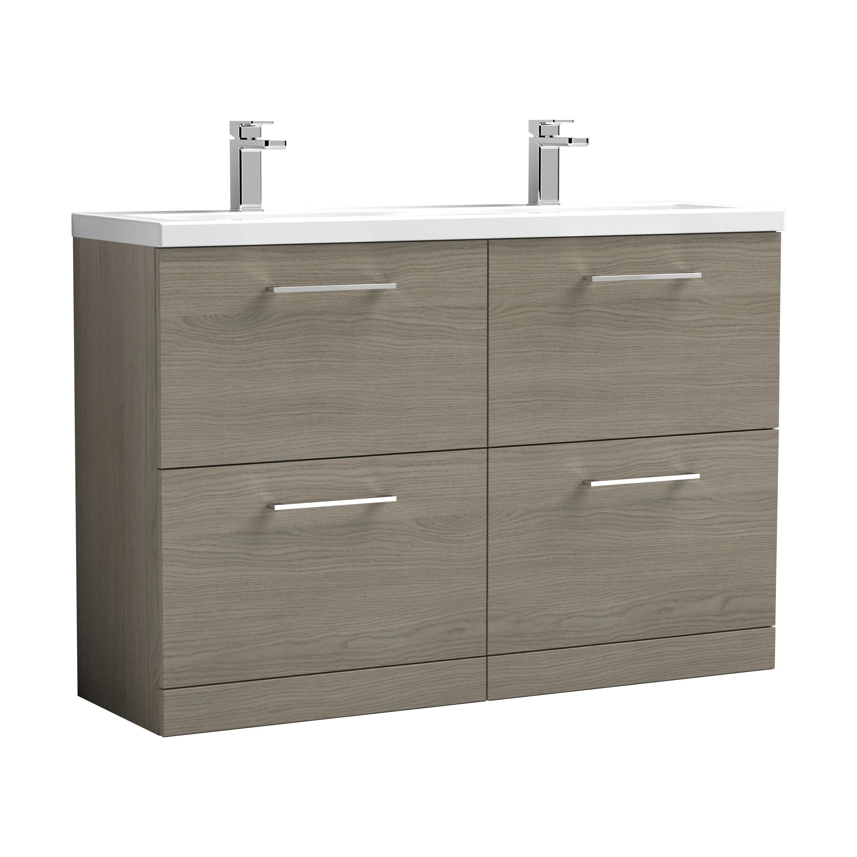 Balterley Level 1200mm Floor Standing 4 Drawer Vanity Unit with Double Basin, Handles & Overflow for Bathroom Storage Gloss White - Image 18