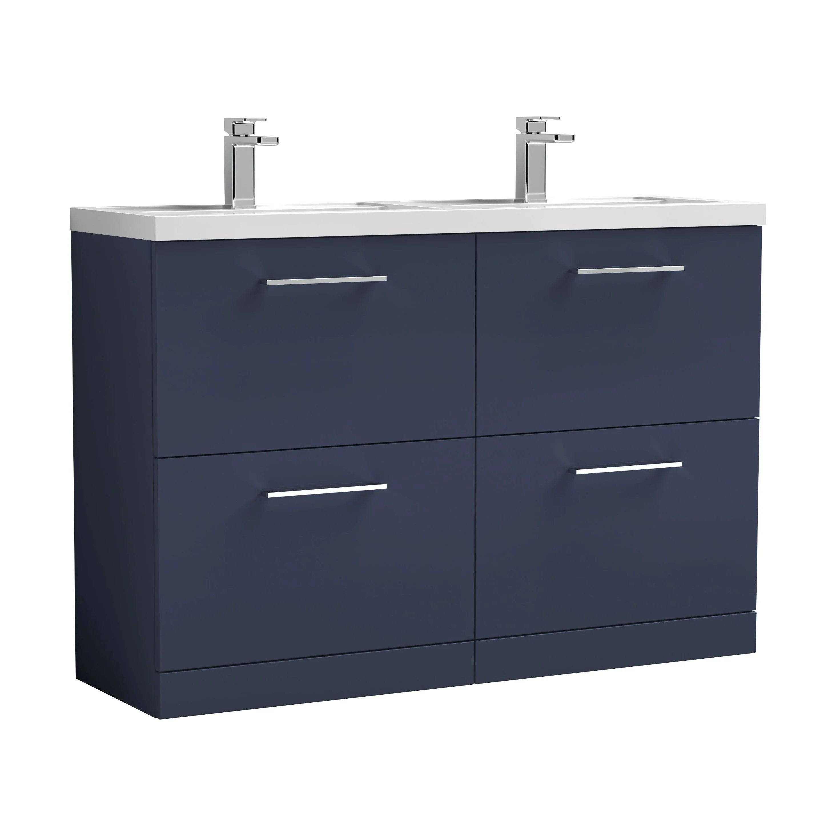 Balterley Level 1200mm Floor Standing 4 Drawer Vanity Unit with Double Basin, Handles & Overflow for Bathroom Storage Gloss White - Image 19