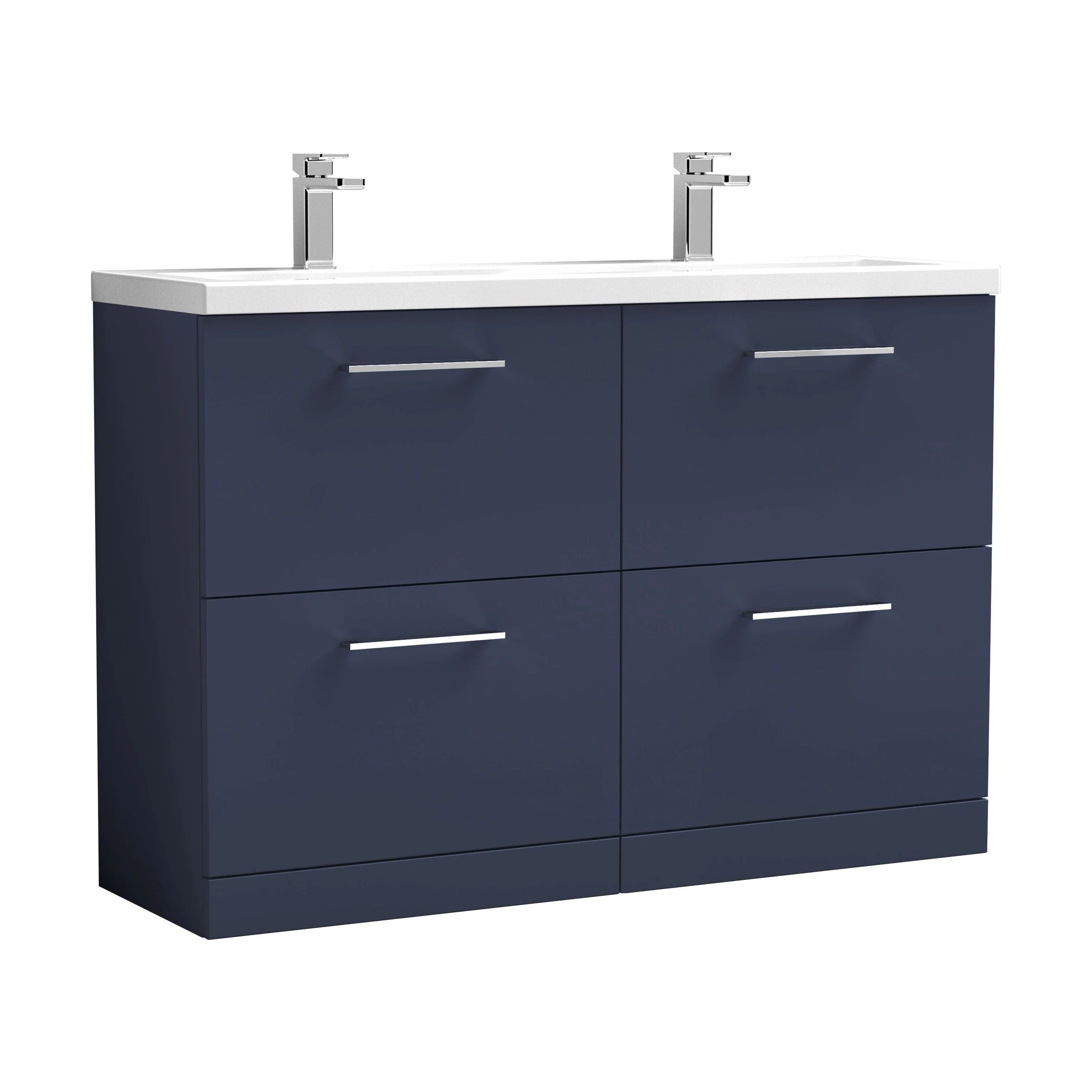 Balterley Level 1200mm Floor Standing 4 Drawer Vanity Unit with Double Basin, Handles & Overflow for Bathroom Storage Gloss White - Image 20