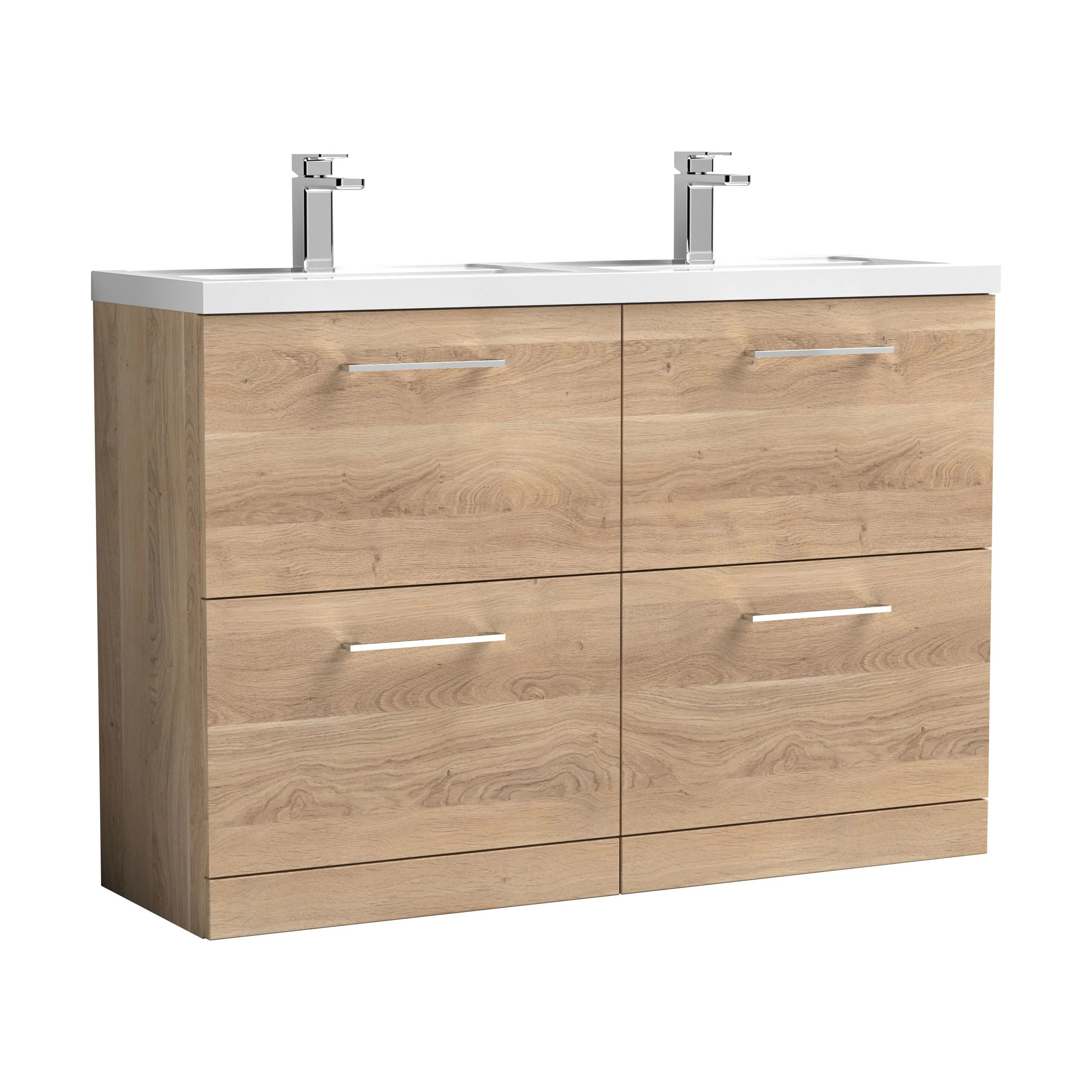 Balterley Level 1200mm Floor Standing 4 Drawer Vanity Unit with Double Basin, Handles & Overflow for Bathroom Storage Gloss White - Image 21