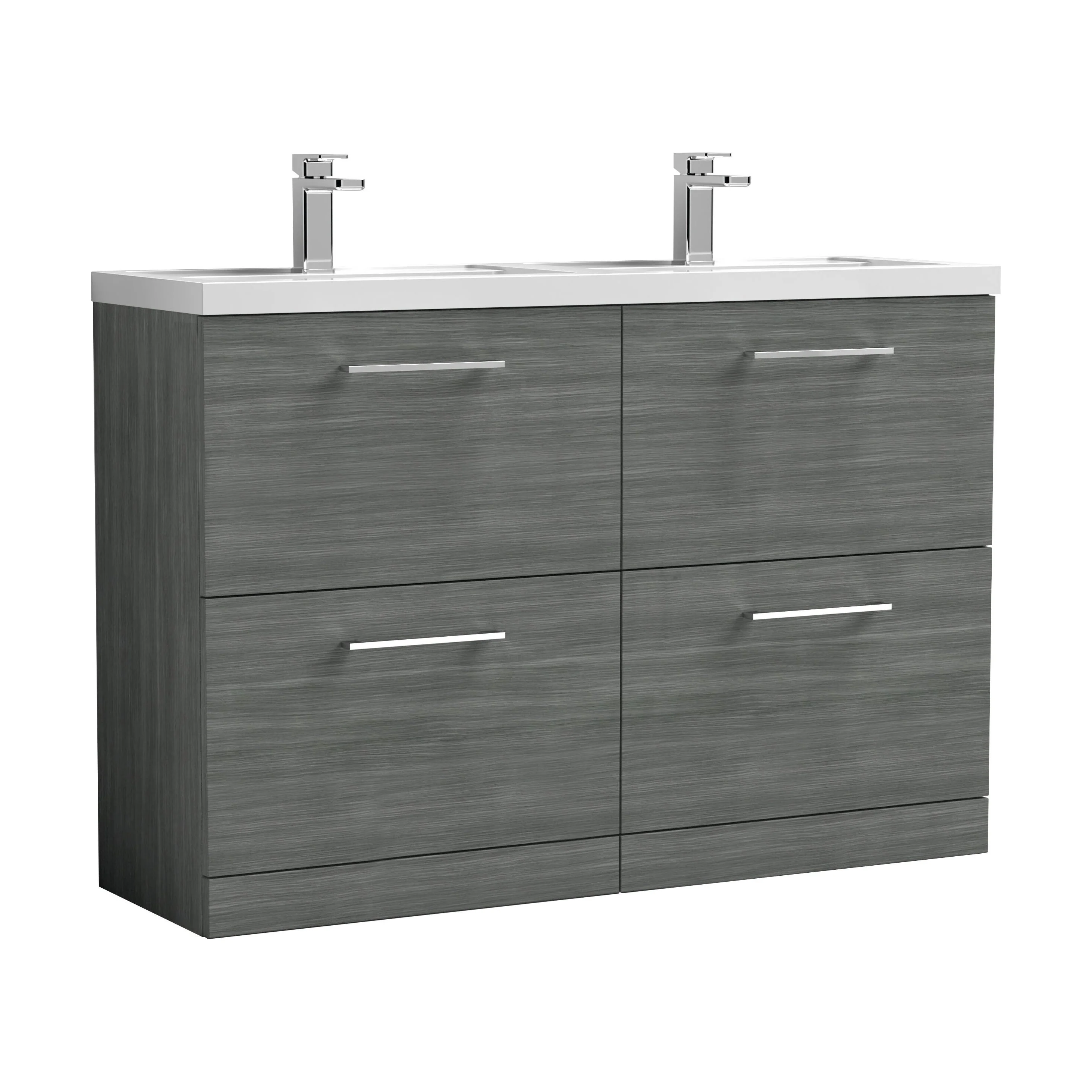 Balterley Level 1200mm Floor Standing 4 Drawer Vanity Unit with Double Basin, Handles & Overflow for Bathroom Storage Gloss White - Image 23