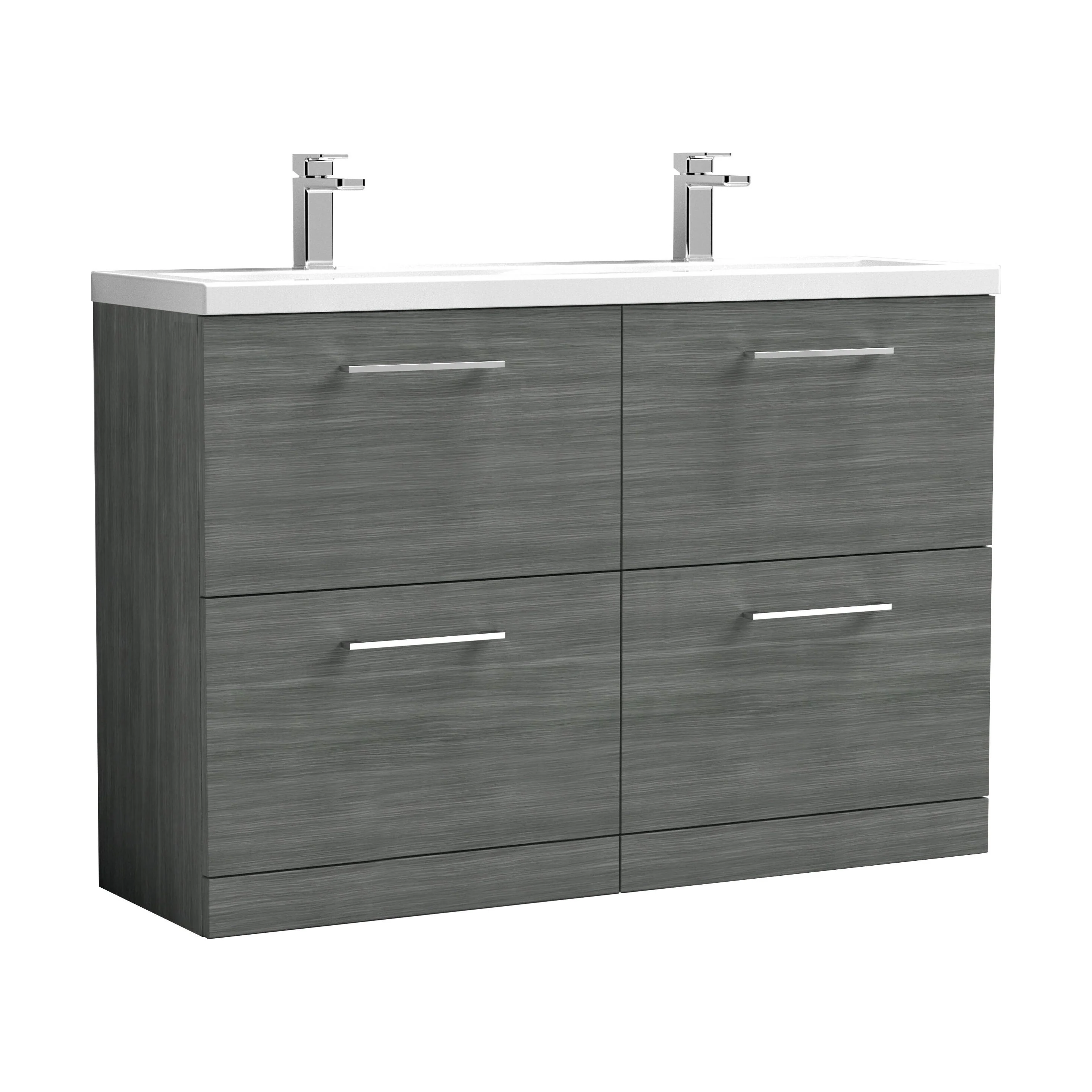 Balterley Level 1200mm Floor Standing 4 Drawer Vanity Unit with Double Basin, Handles & Overflow for Bathroom Storage Gloss White - Image 24